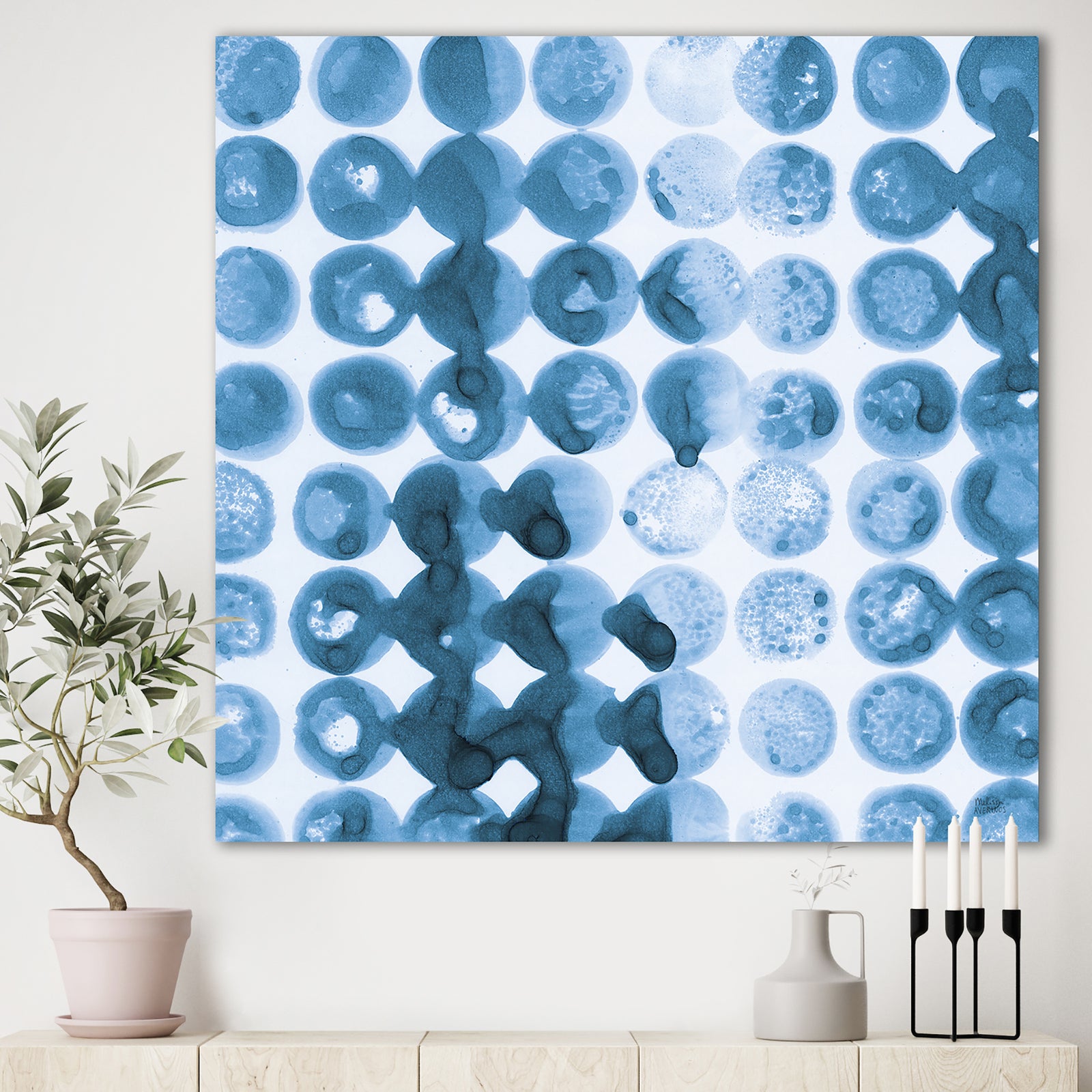Indigo watercolor geometrical VII - Contemporary Canvas Art