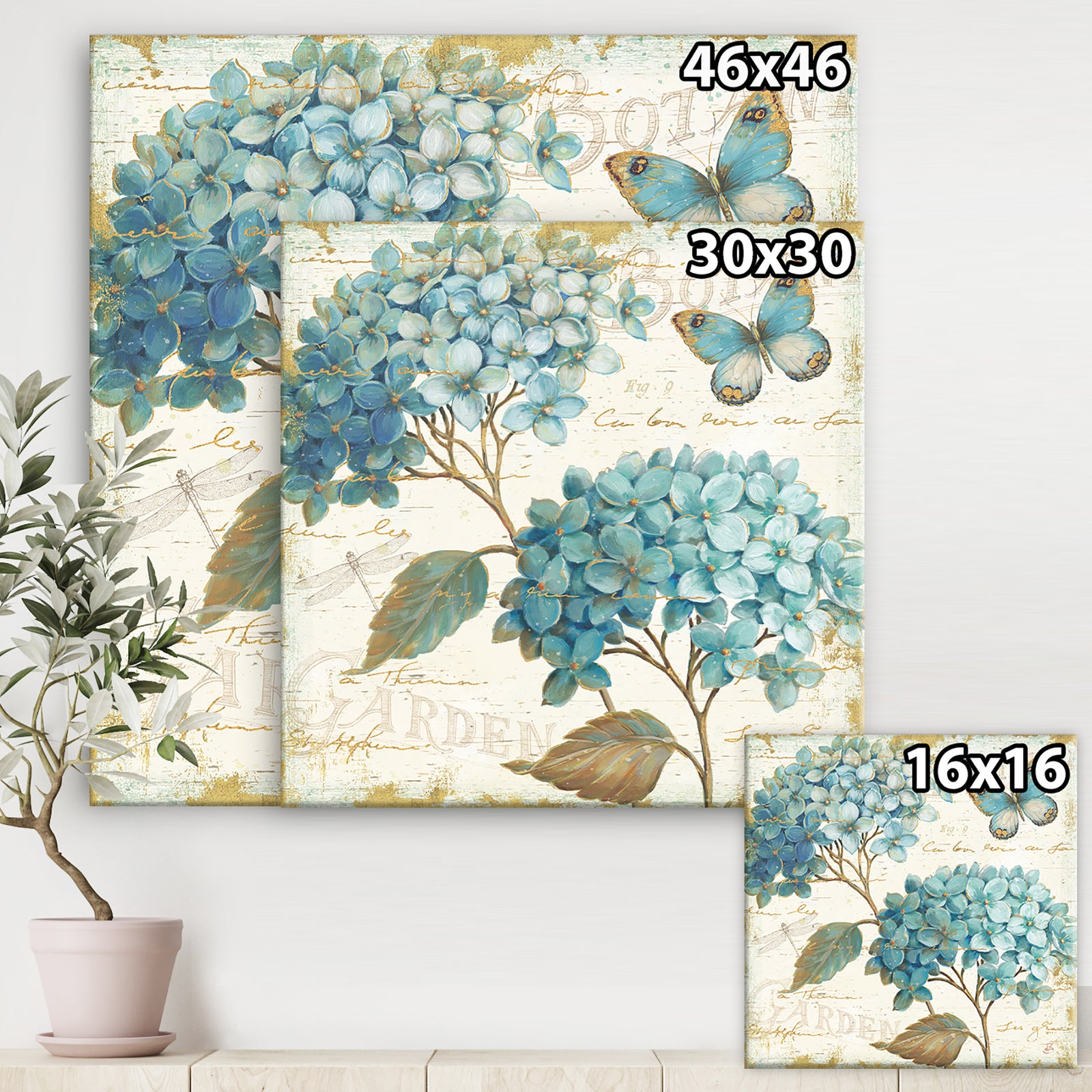 butterfly Blue Garden I - Farmhouse Canvas Artwork