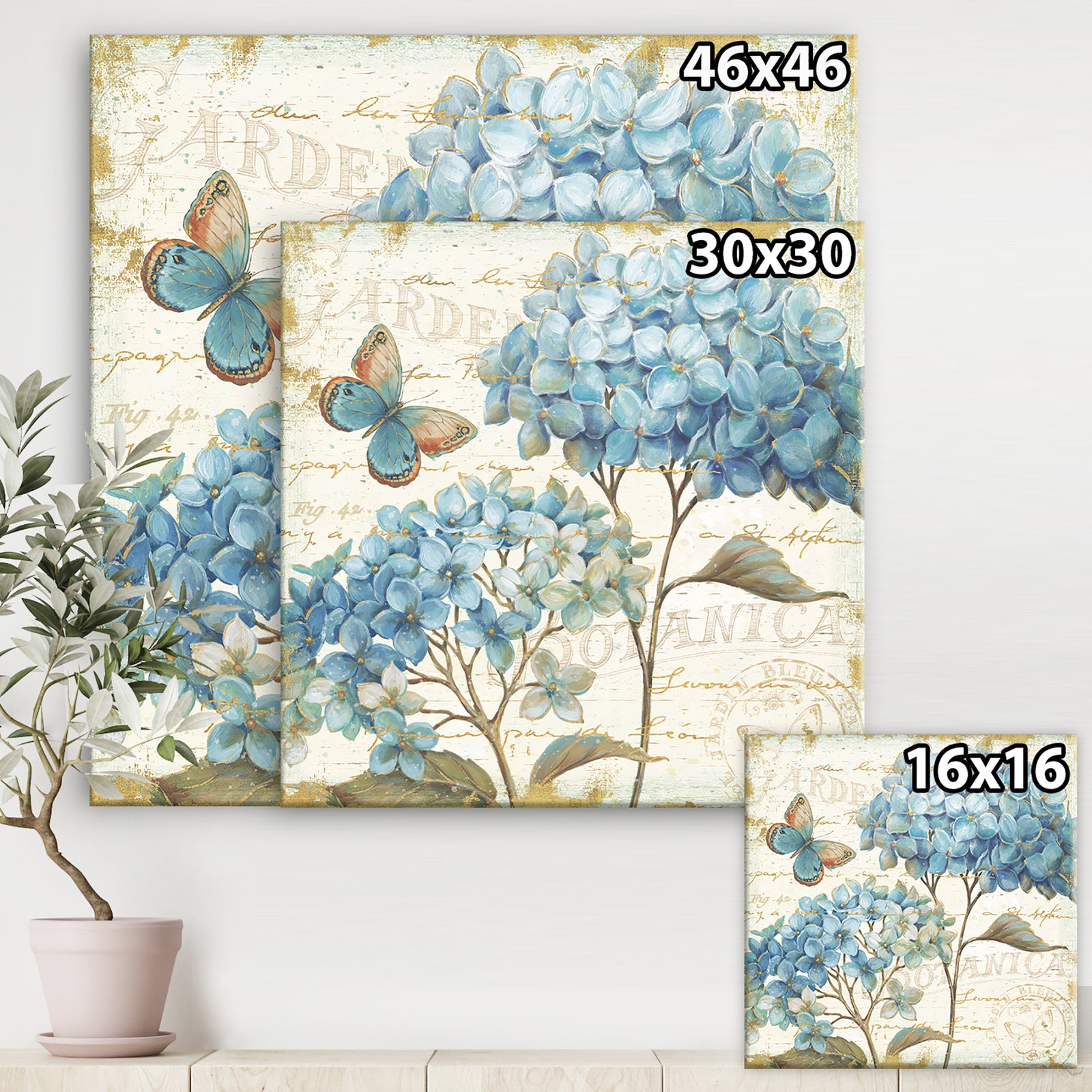 butterfly Blue Garden II - Farmhouse Canvas Art