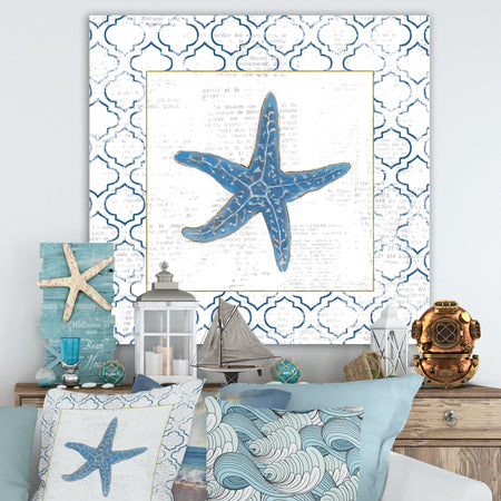 Navy Starfish with Gold - Nautical & Coastal Premium Canvas Wall Art
