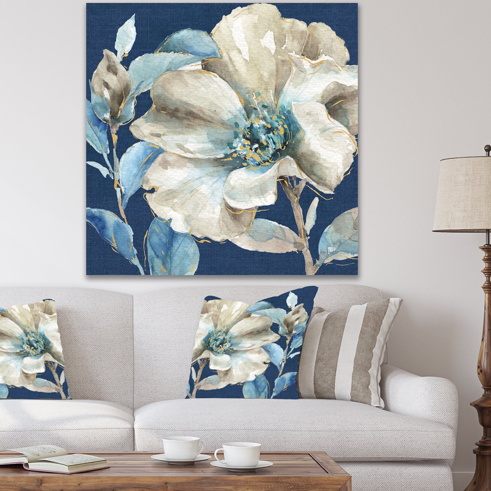 Indigold Watercolor Flower I - Farmhouse Gallery-wrapped Canvas