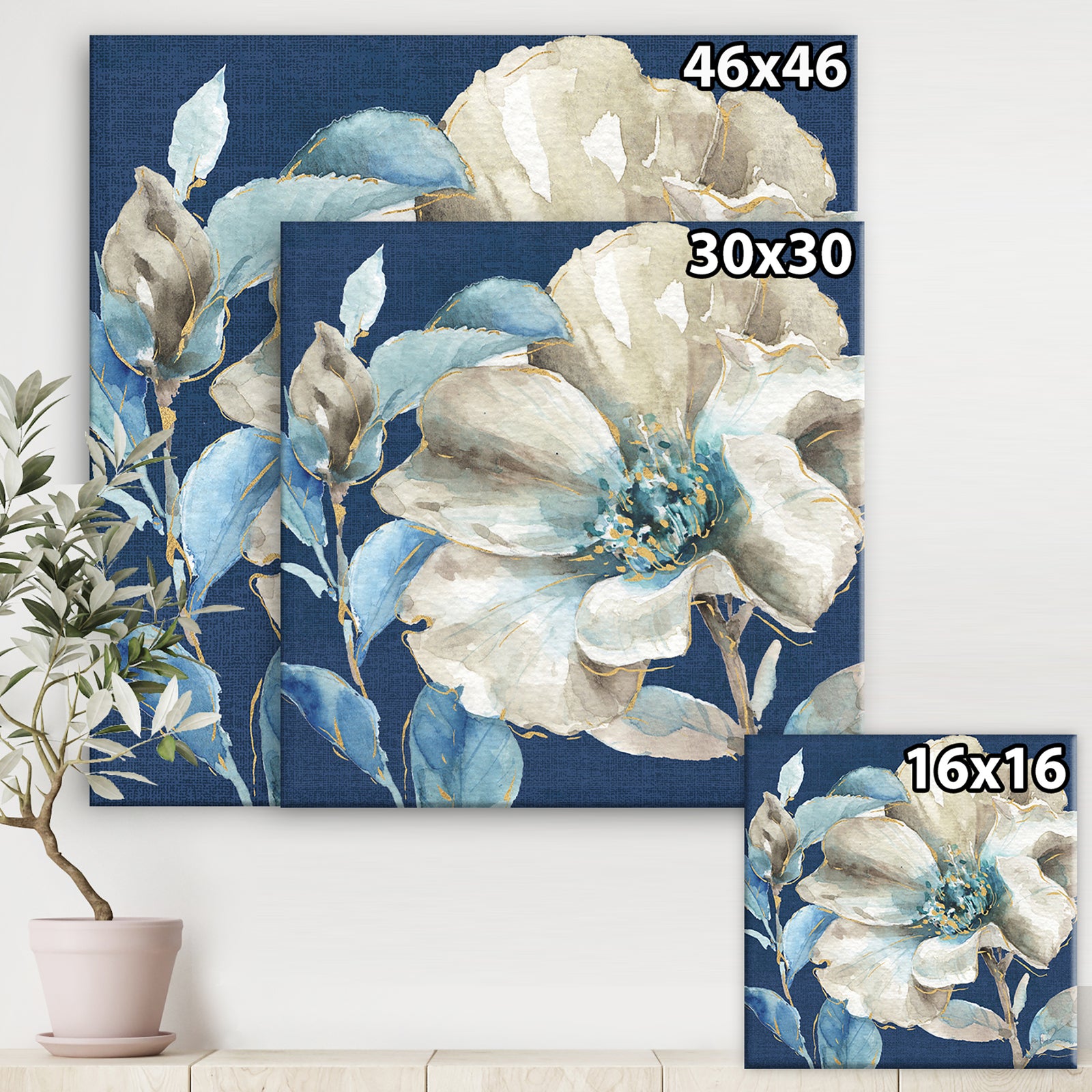 Indigold Watercolor Flower I - Farmhouse Gallery-wrapped Canvas