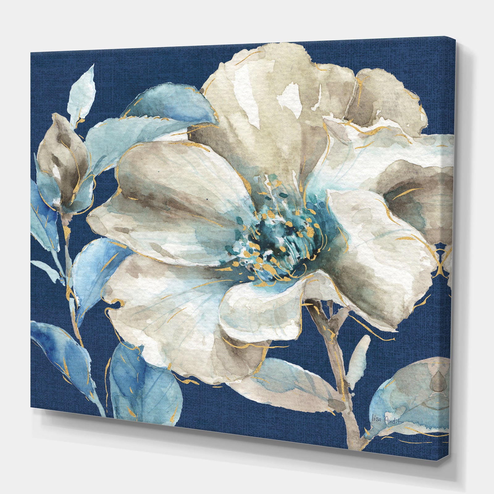 Indigold Watercolor Flower I - Farmhouse Gallery-wrapped Canvas