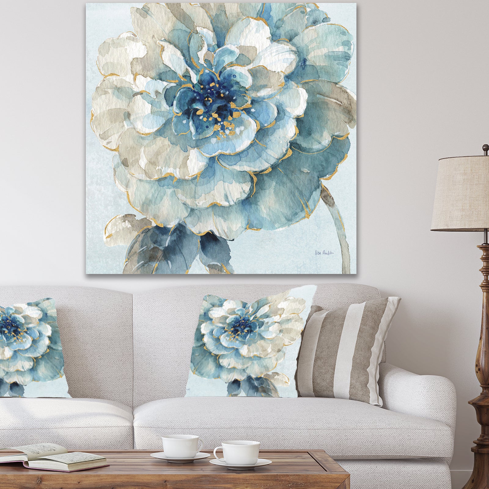 Indigold Watercolor Flower II - Farmhouse Canvas Artwork