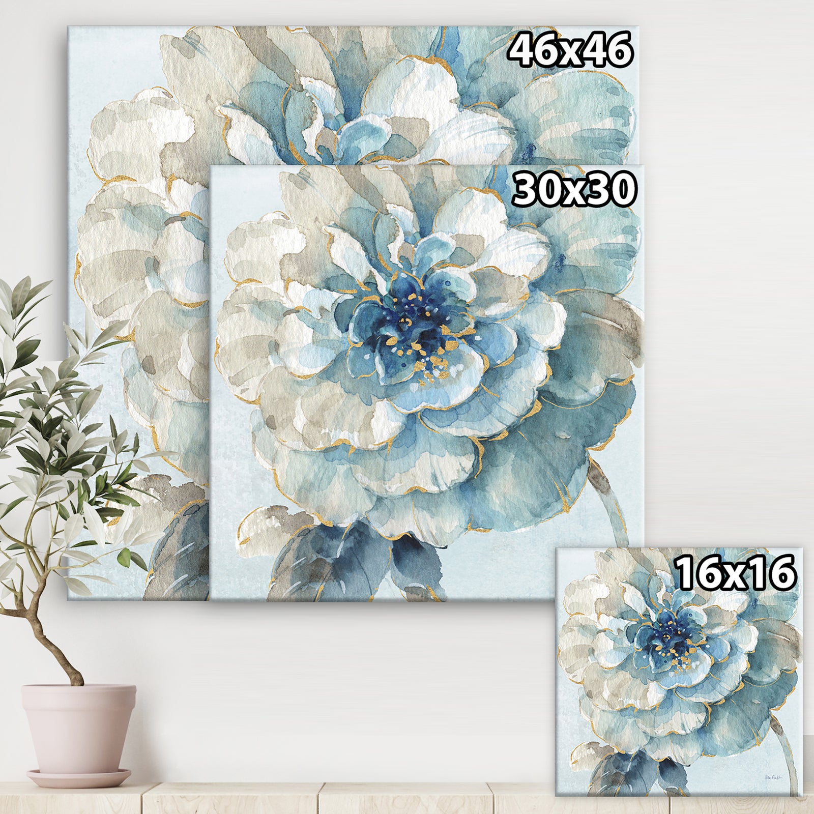 Indigold Watercolor Flower II - Farmhouse Canvas Artwork