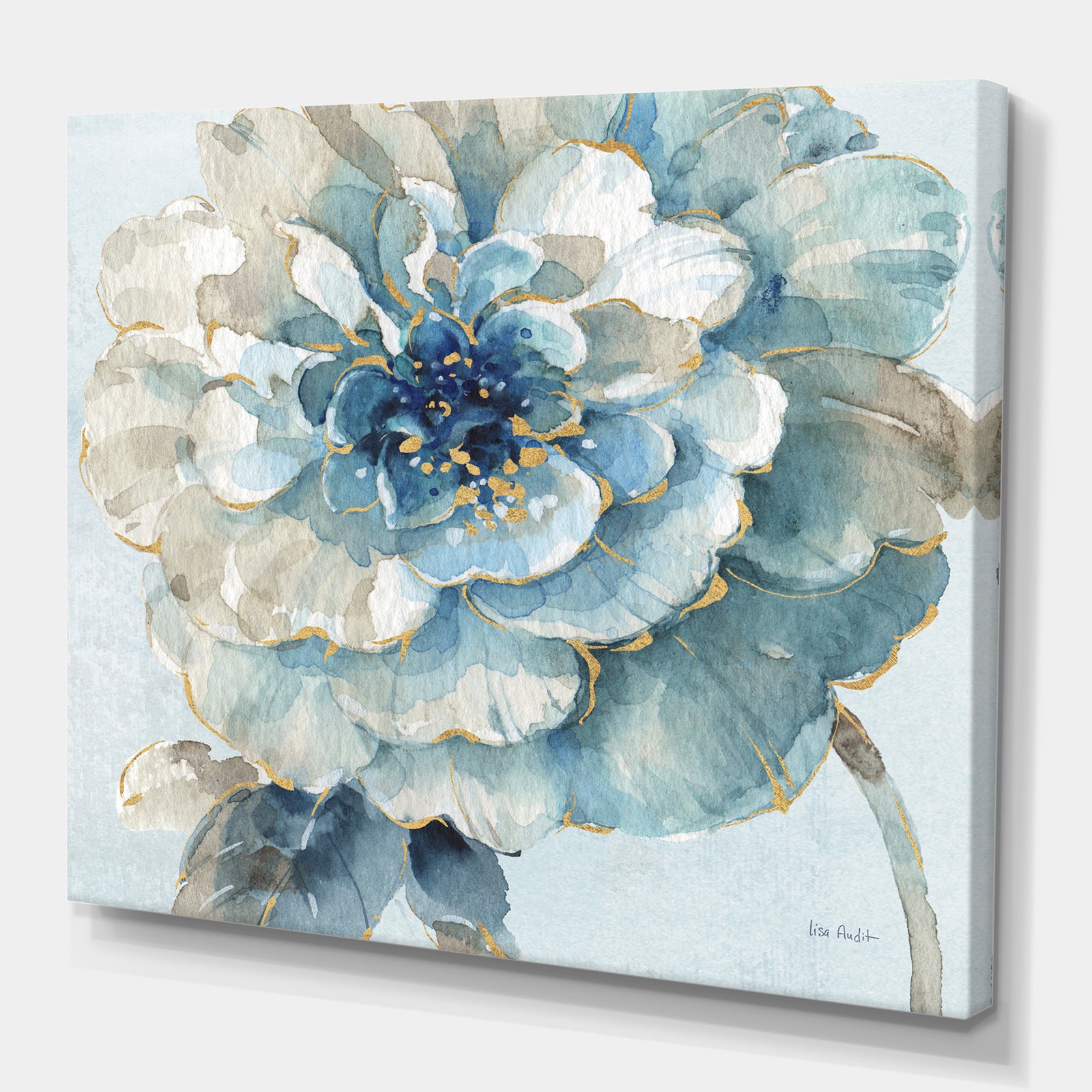 Indigold Watercolor Flower II - Farmhouse Canvas Artwork