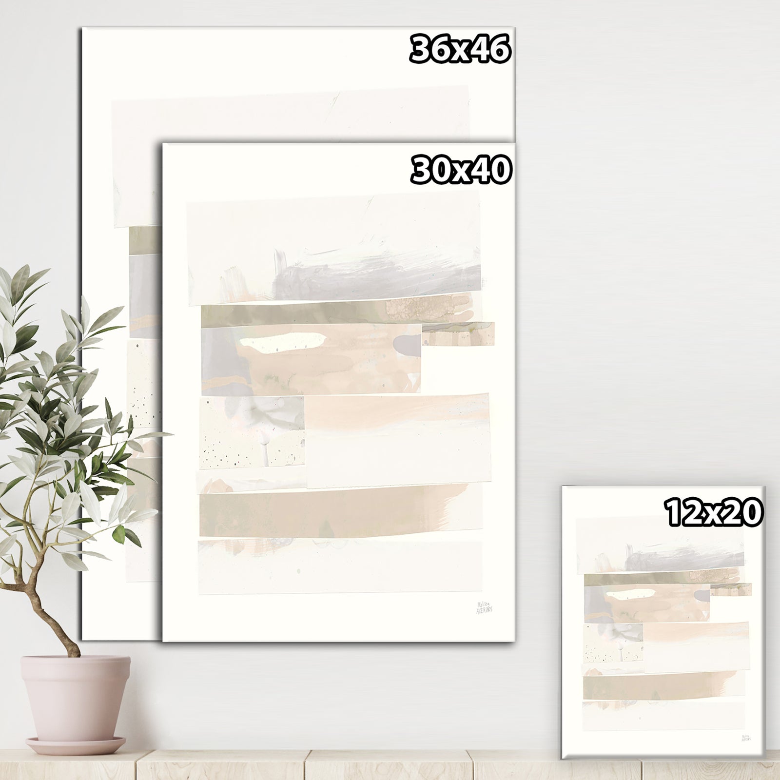 Geometric Neutral Form IV - Shabby Chic Gallery-wrapped Canvas