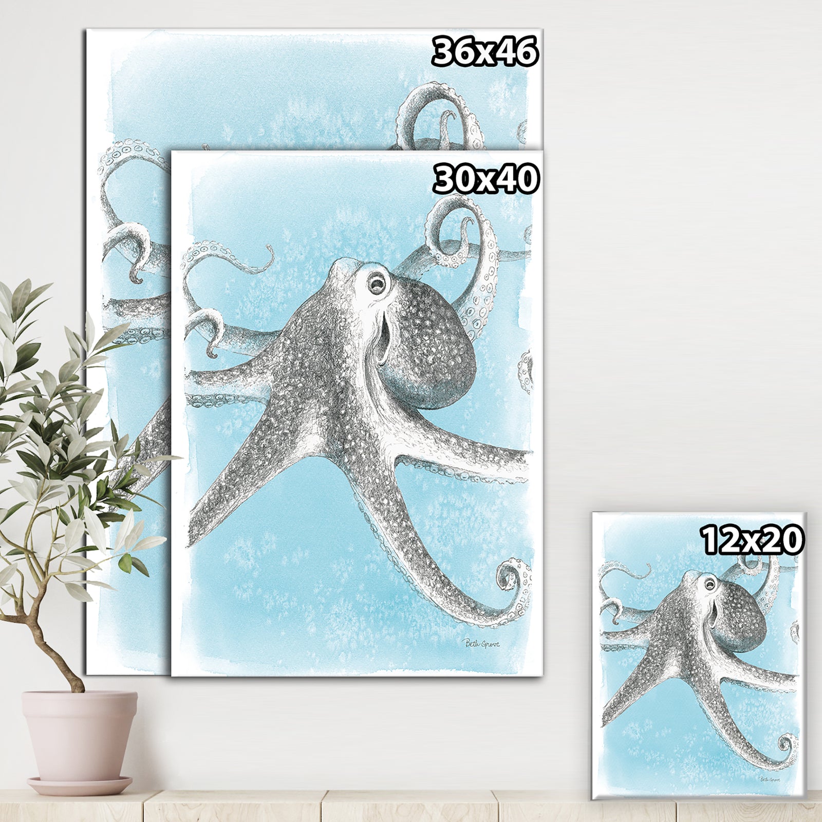 Coastal Sea Life II octopus sketches - Nautical & Coastal Gallery-wrapped Canvas