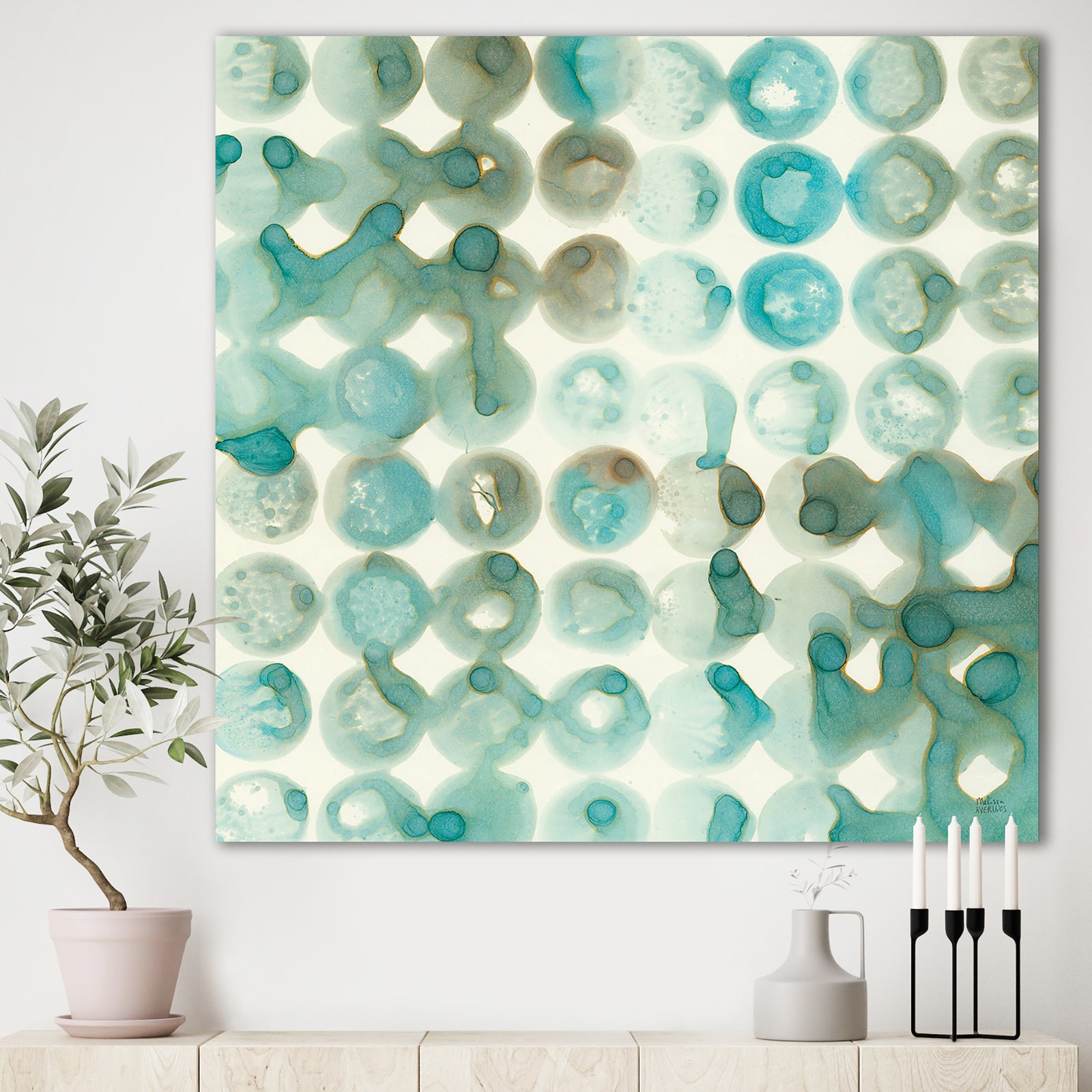 Turquoise Watercolor geometrical I - Modern & Transitional Canvas Art