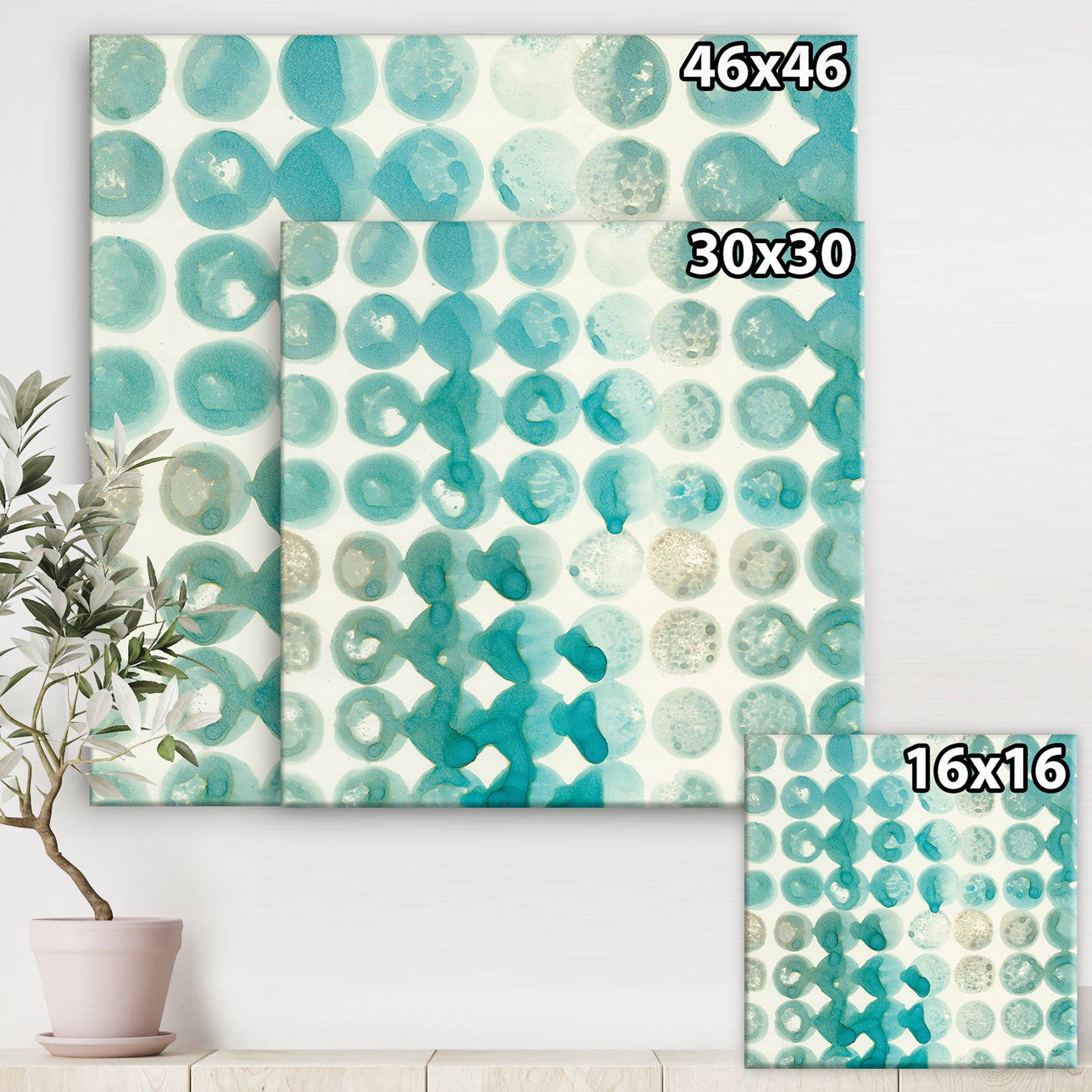 Turquoise Watercolor geometrical II - Modern & Transitional Premium Canvas Wall Art