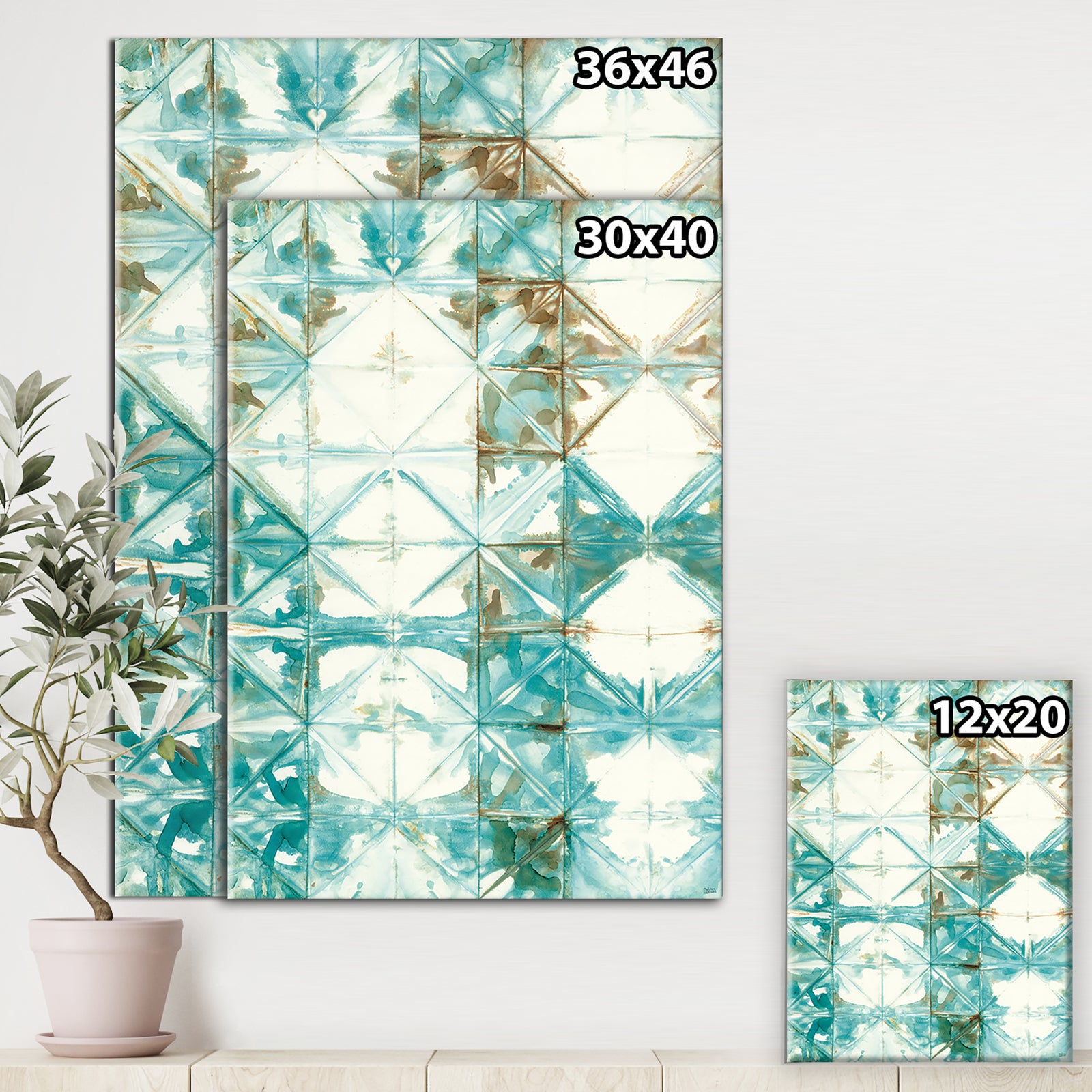Turquoise Watercolor geometrical IV - Modern & Transitional Canvas Artwork