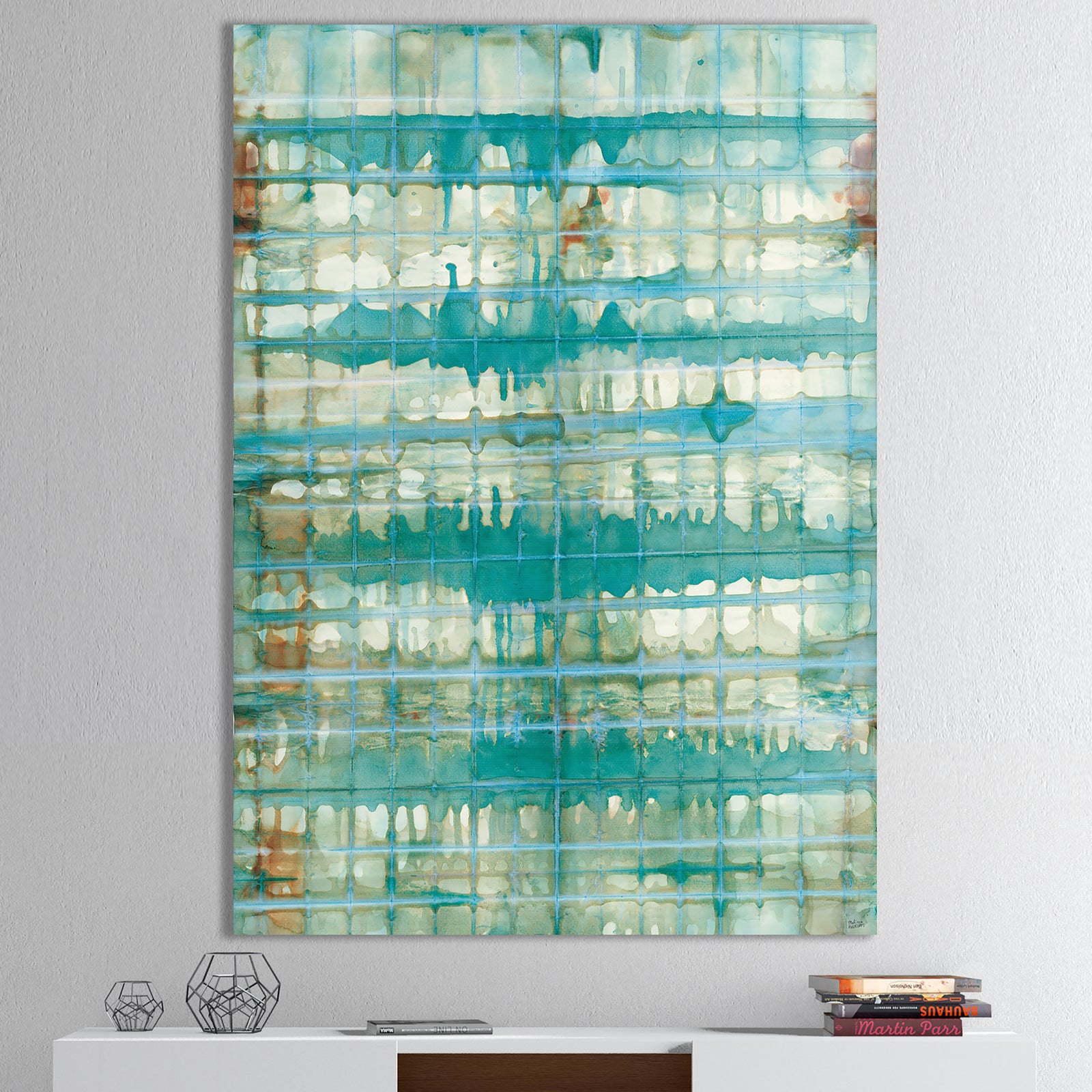 Turquoise Watercolor geometrical VIII - Modern & Transitional Canvas Artwork