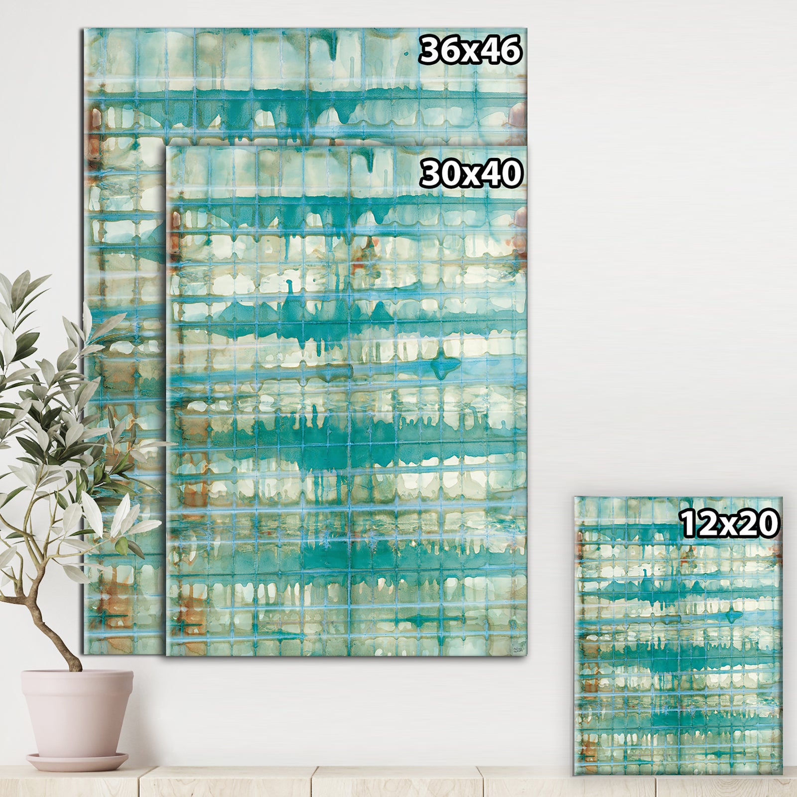 Turquoise Watercolor geometrical VIII - Modern & Transitional Canvas Artwork