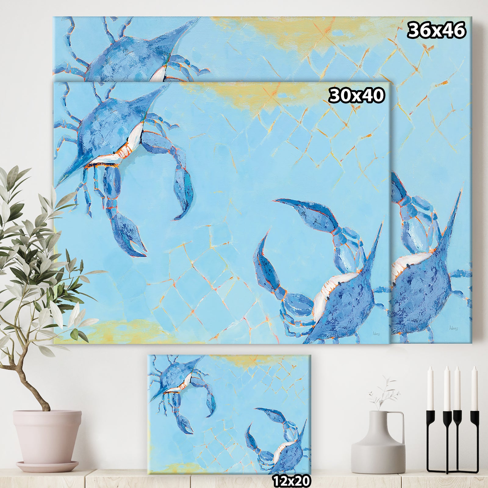Blue Coastal crab Battle - Nautical & Coastal Canvas Art