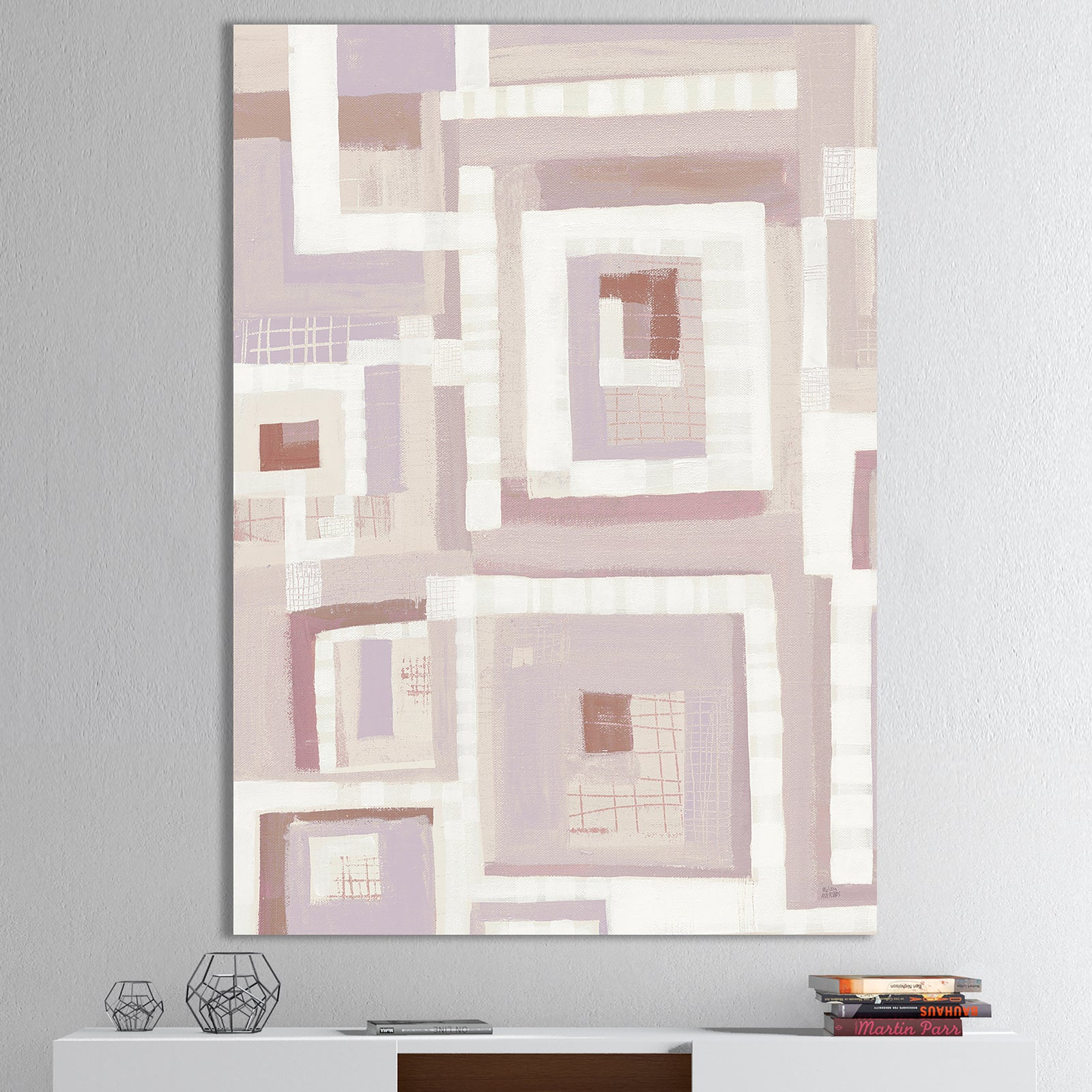 Pink Geometric Form Windows I - Transitional Premium Canvas Wall Art