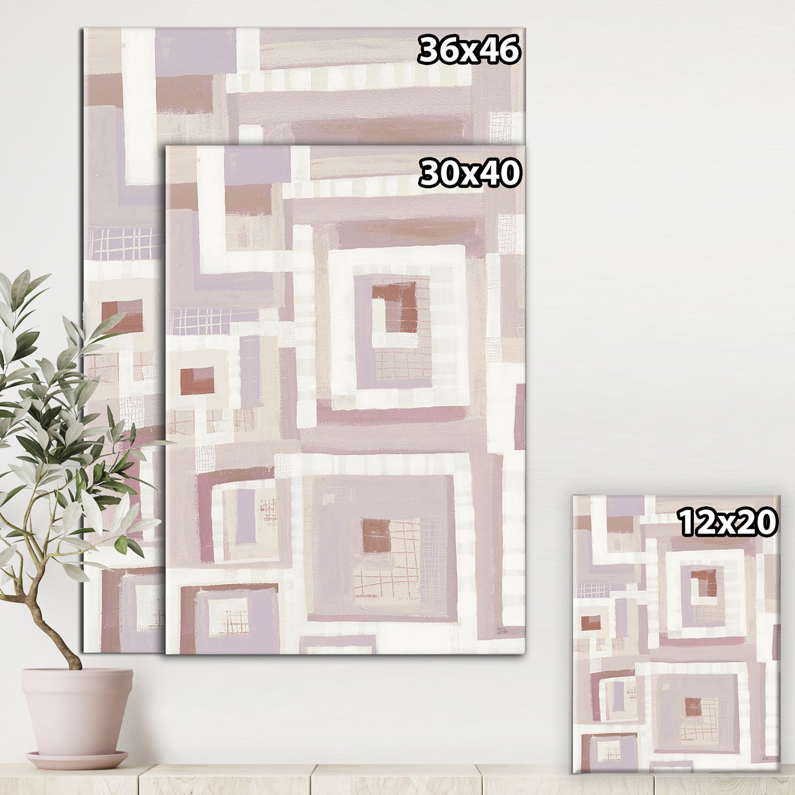 Pink Geometric Form Windows I - Transitional Premium Canvas Wall Art