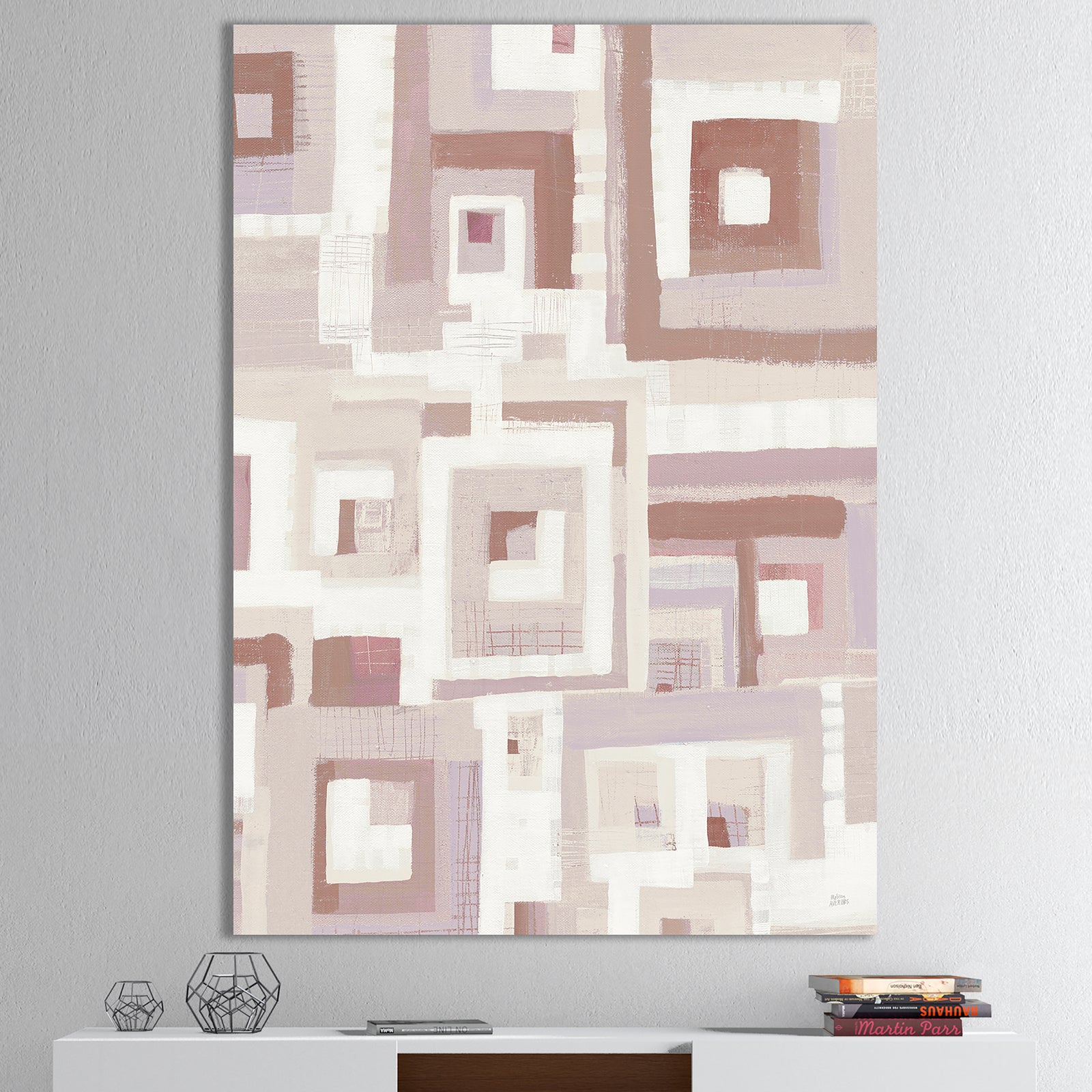 Pink Geometric Form Windows II - Transitional Gallery-wrapped Canvas