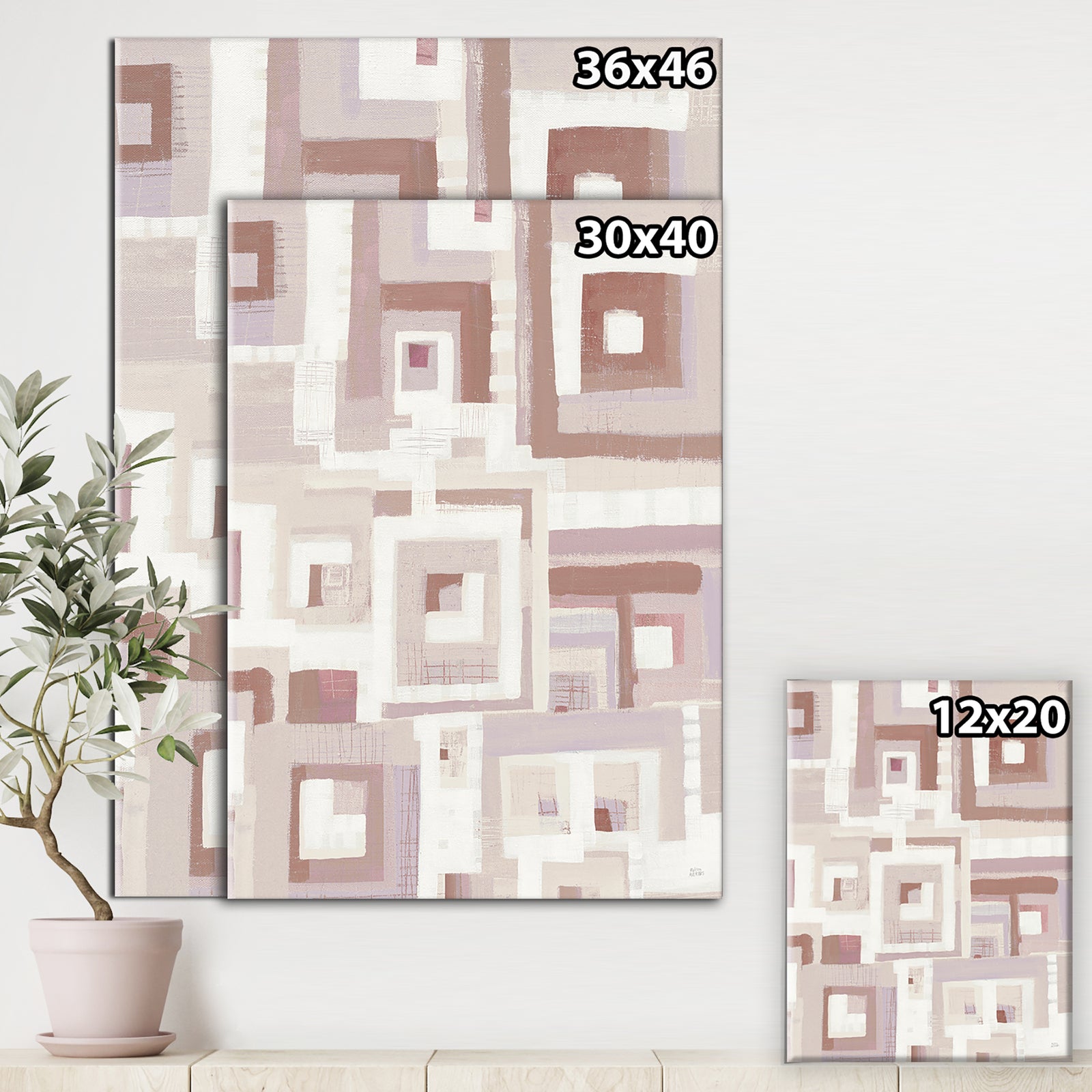Pink Geometric Form Windows II - Transitional Gallery-wrapped Canvas