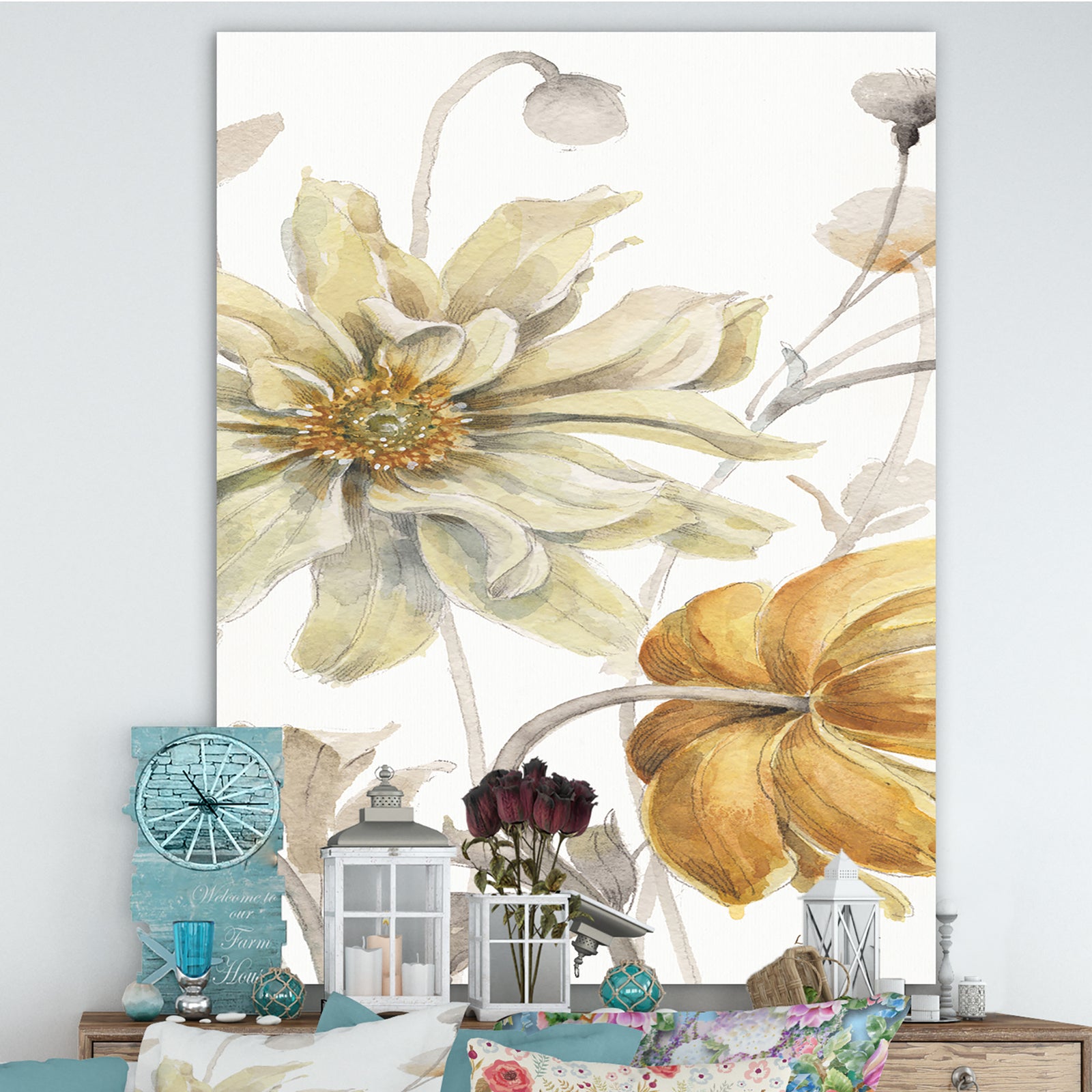 Fields of Gold Watercolor Flower I - Cabin & Lodge Gallery-wrapped Canvas