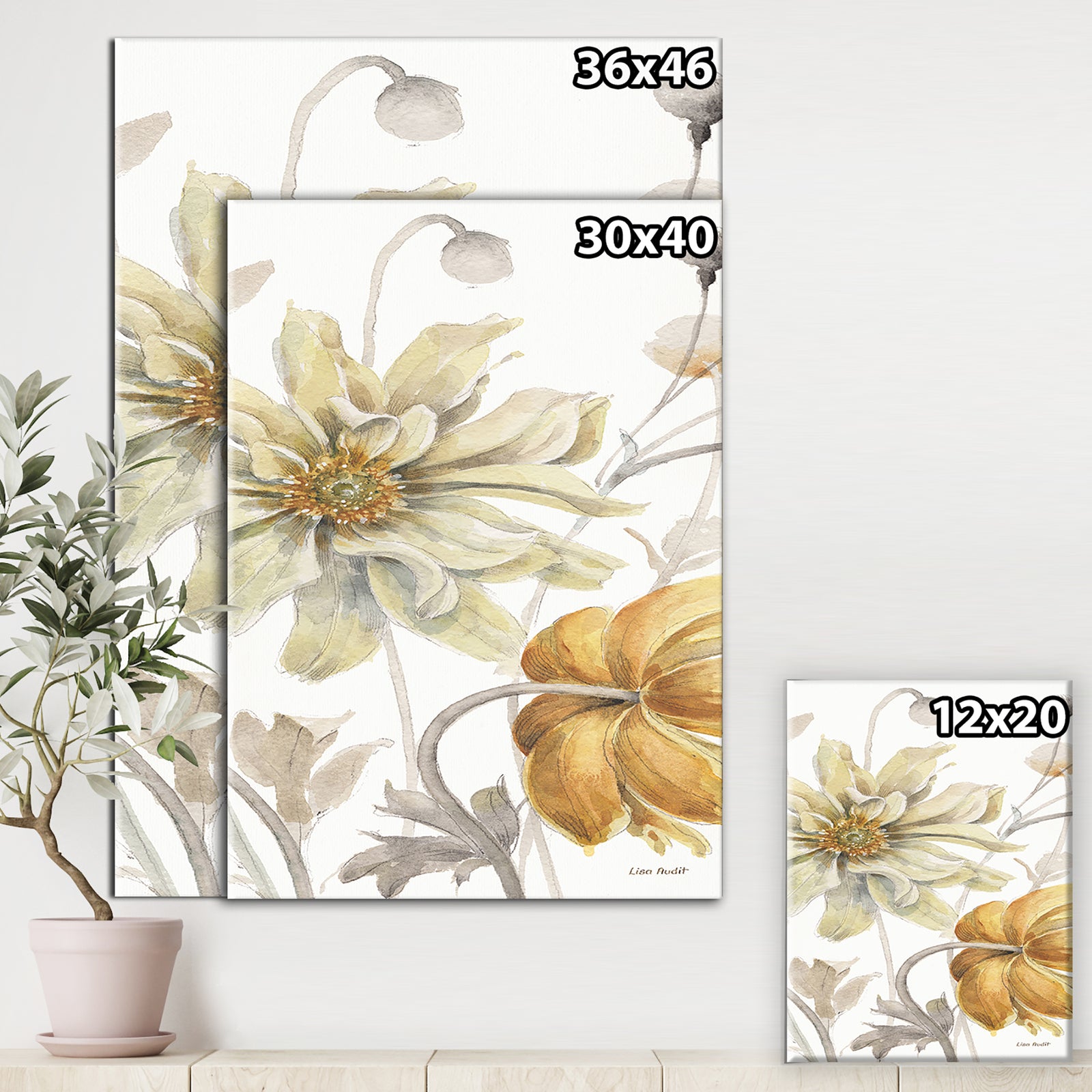 Fields of Gold Watercolor Flower I - Cabin & Lodge Gallery-wrapped Canvas