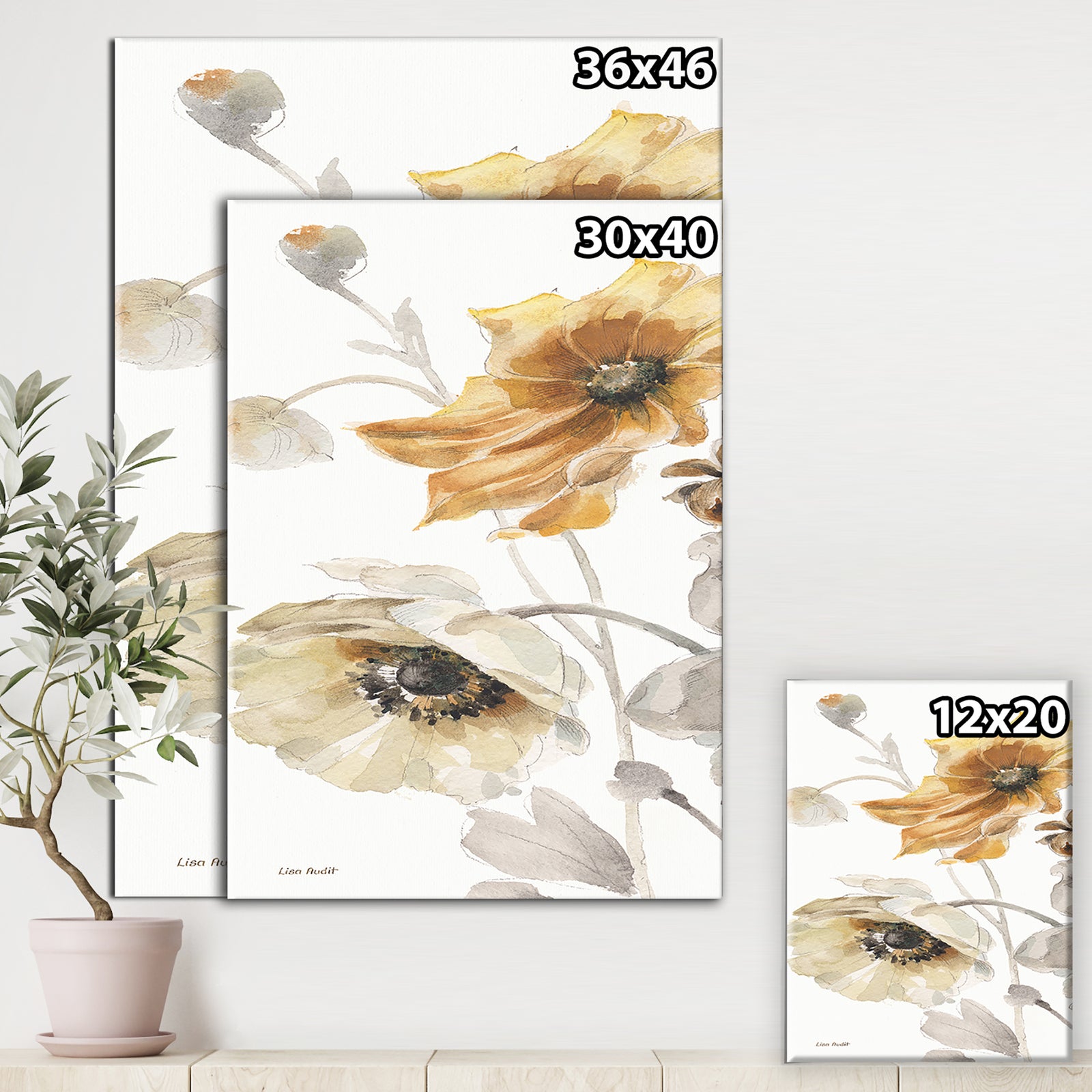 Fields of Gold Watercolor Flower II - Cabin & Lodge Canvas Artwork