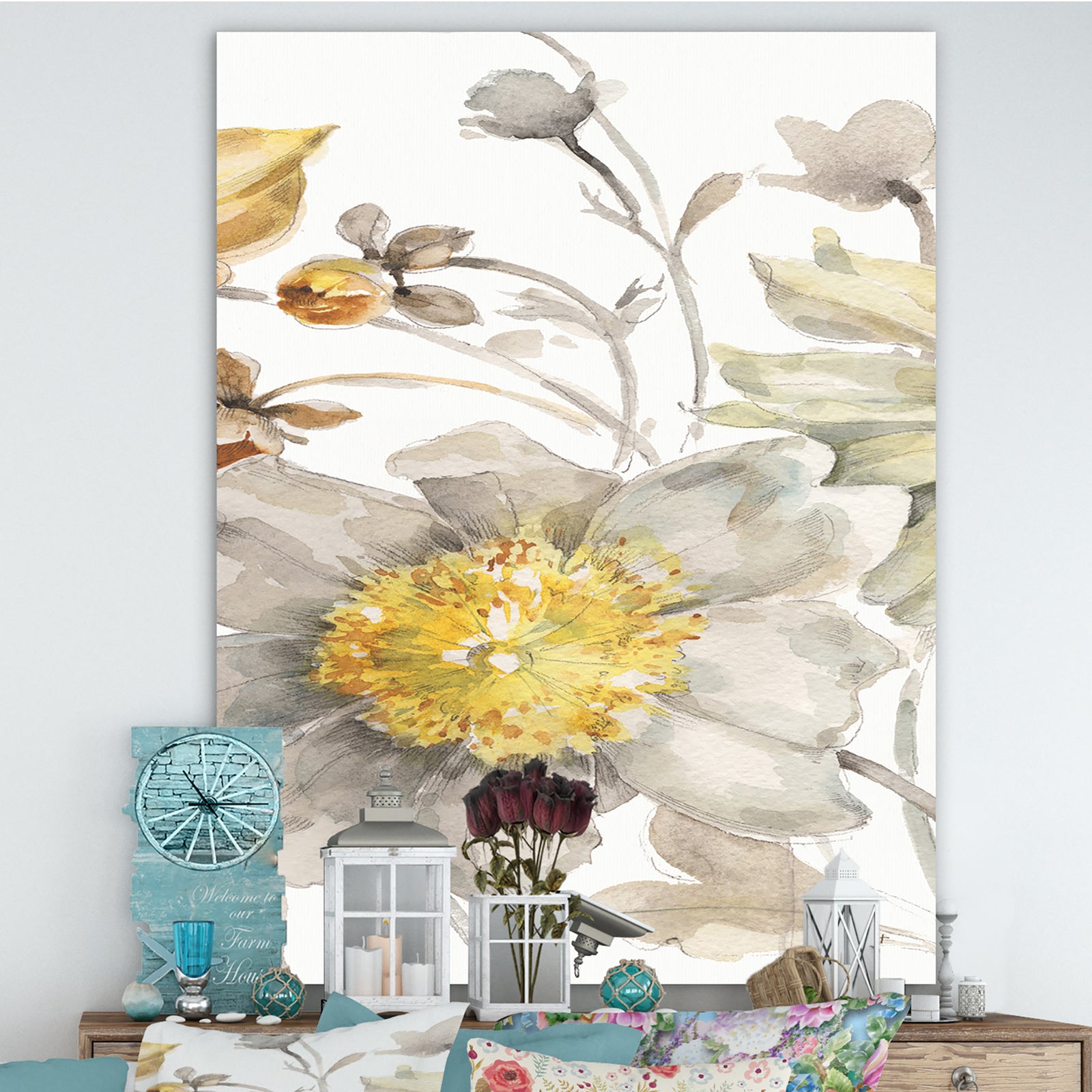Fields of Gold Watercolor Flower III - Cabin & Lodge Canvas Art