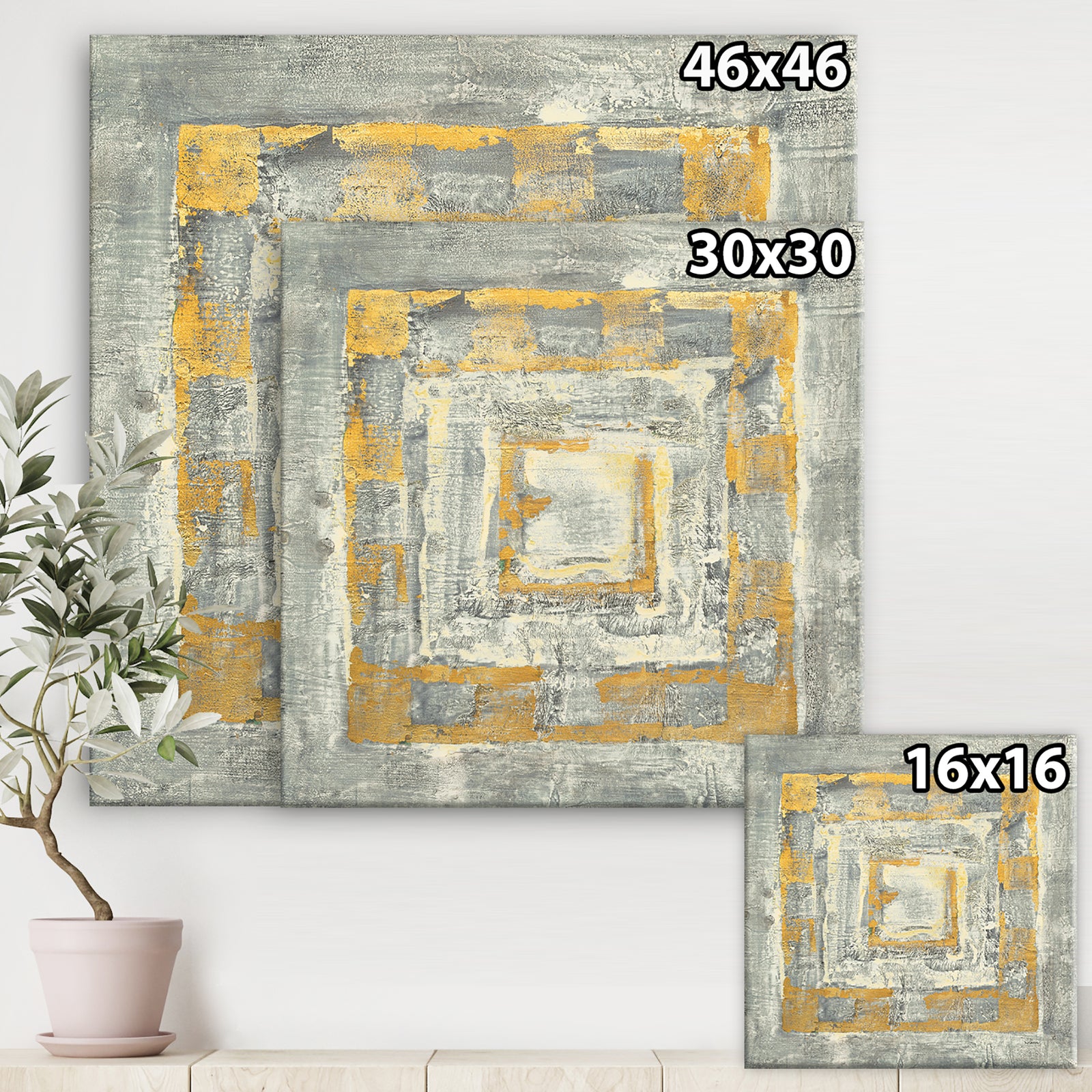 Gold Glam on Grey Tapestry I - Transitional Premium Canvas Wall Art