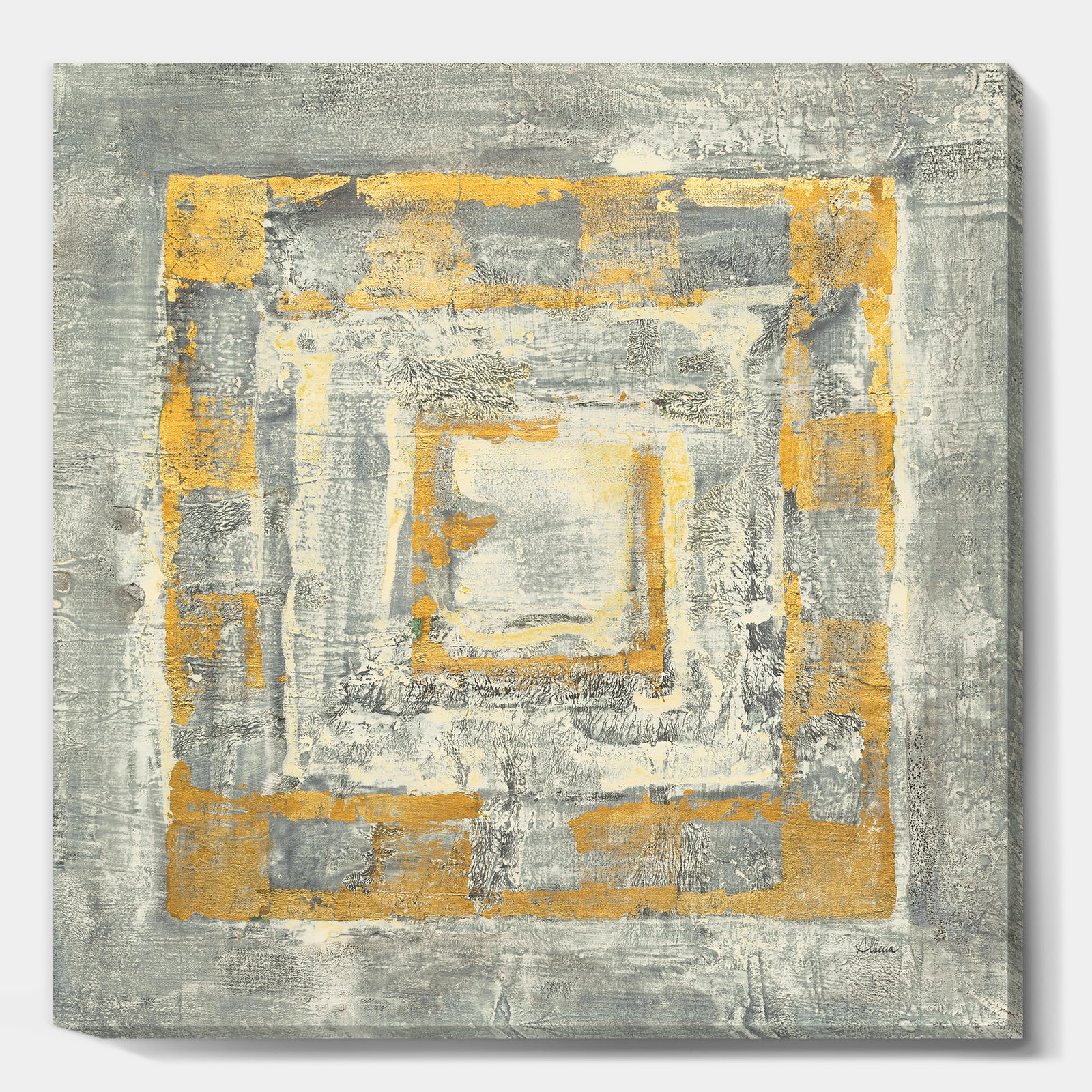 Gold Glam on Grey Tapestry I - Transitional Premium Canvas Wall Art