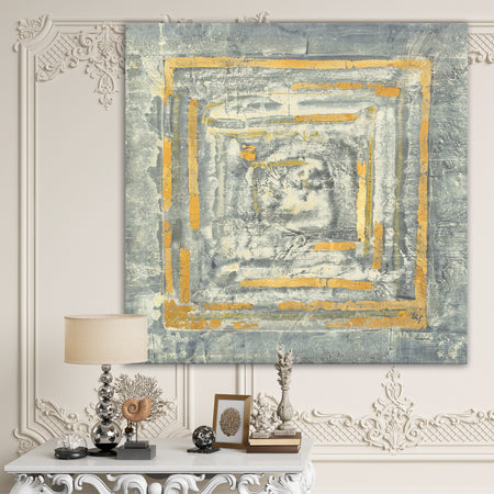 Gold Glam on Grey Tapestry II - Transitional Gallery-wrapped Canvas
