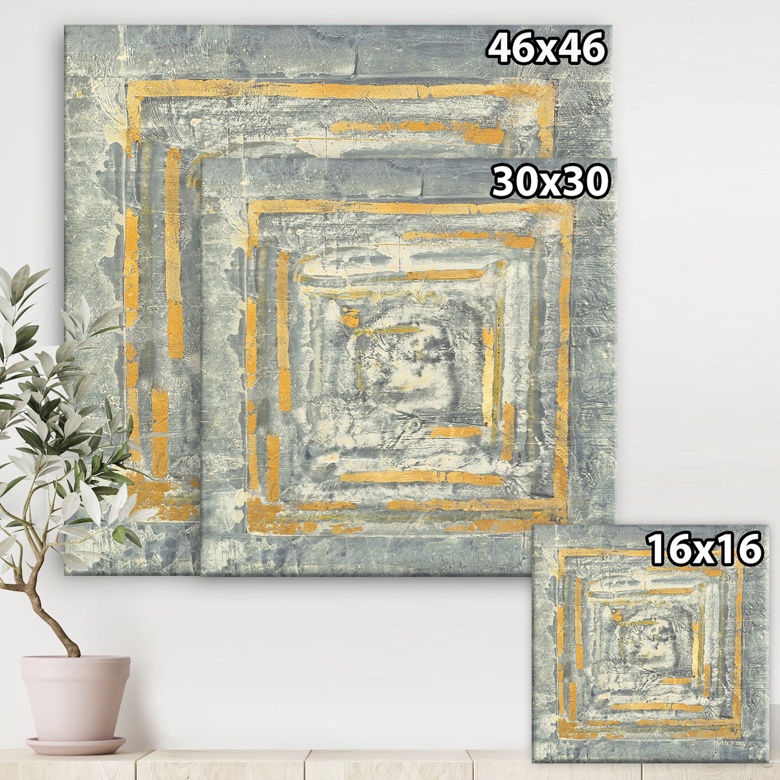 Gold Glam on Grey Tapestry II - Transitional Gallery-wrapped Canvas
