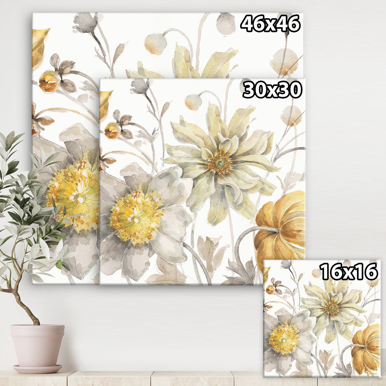 Fields of Gold Watercolor Flower V - Traditional Gallery-wrapped Canvas