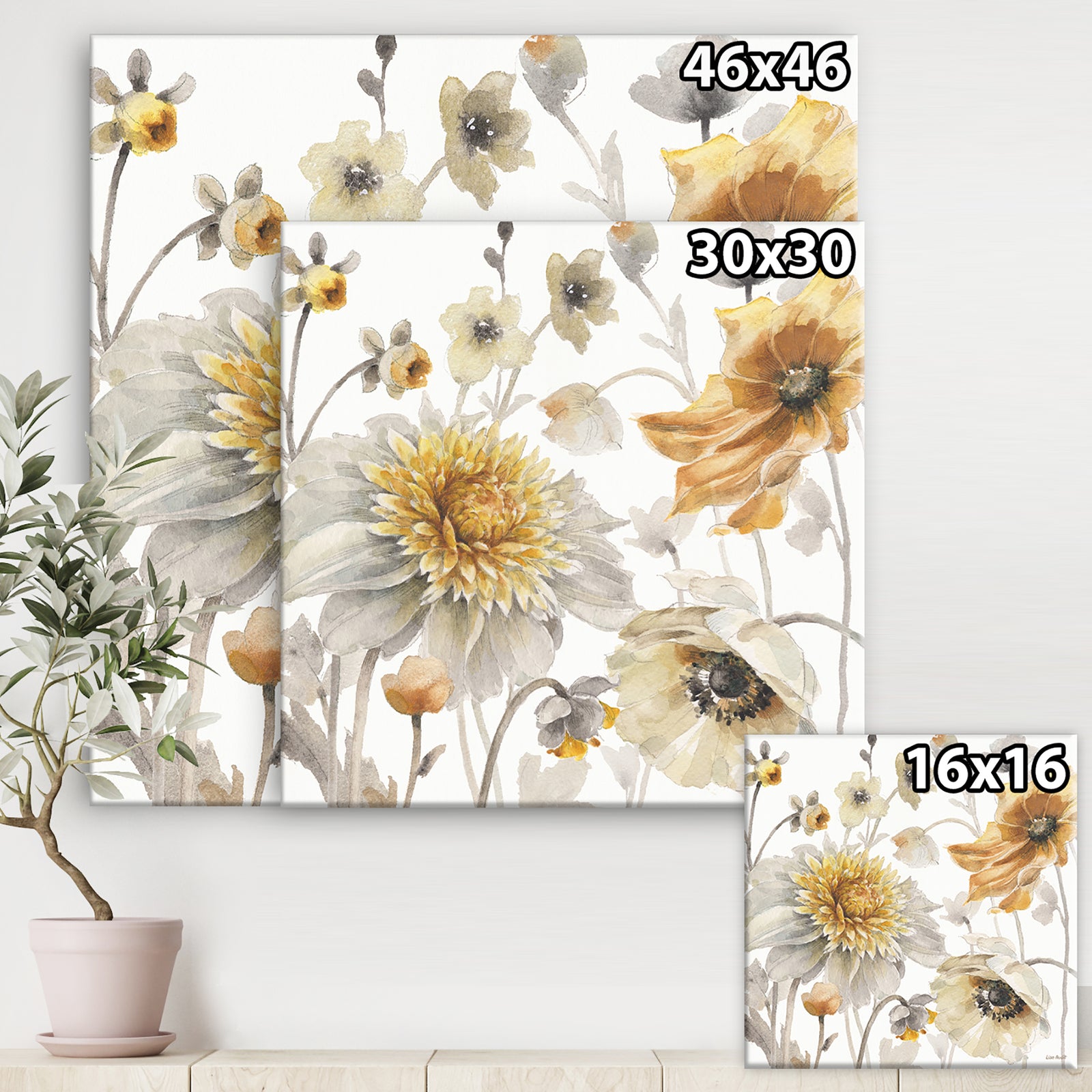 Fields of Gold Watercolor Flower VI - Traditional Canvas Artwork