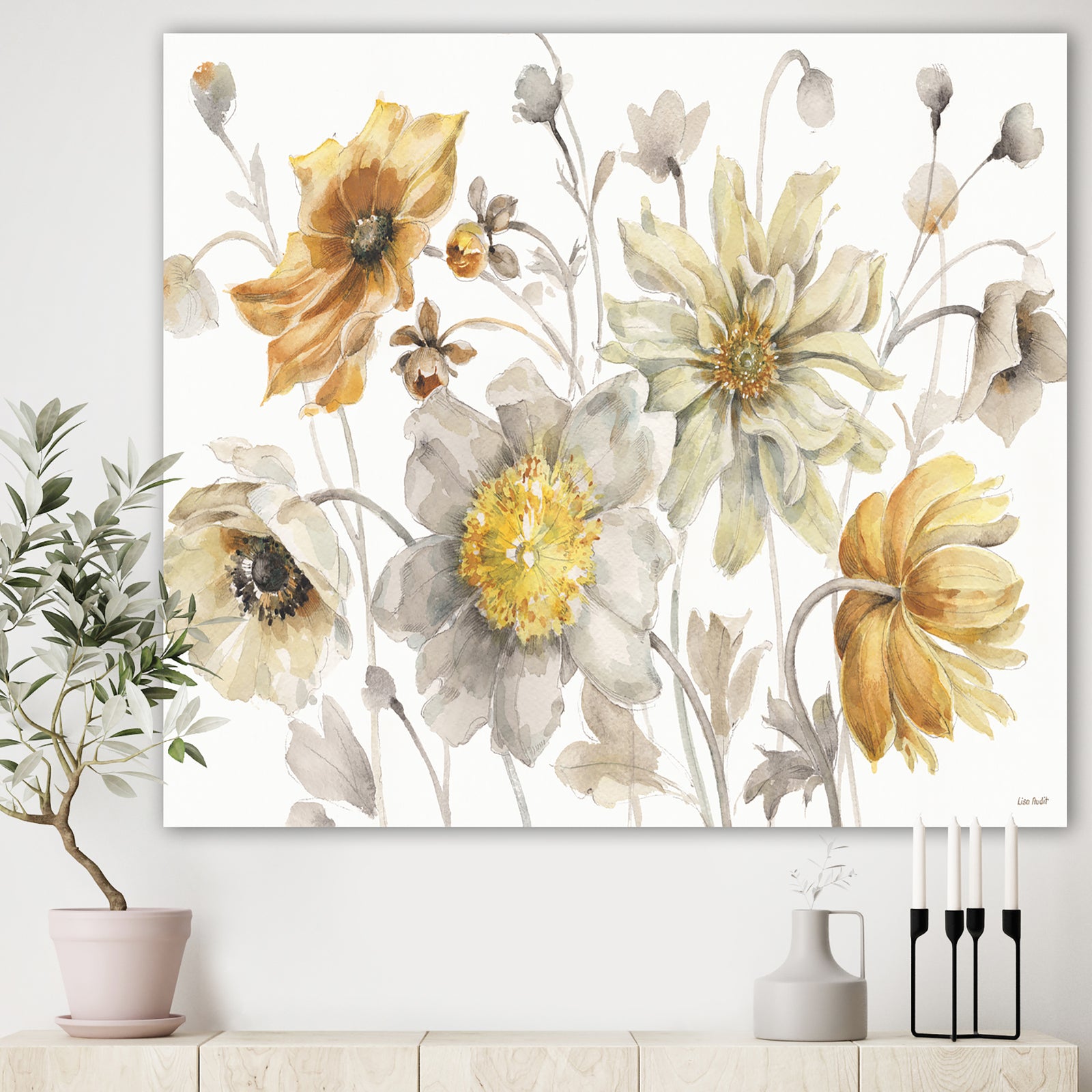 Fields of Gold Watercolor Flower VII - Traditional Canvas Art