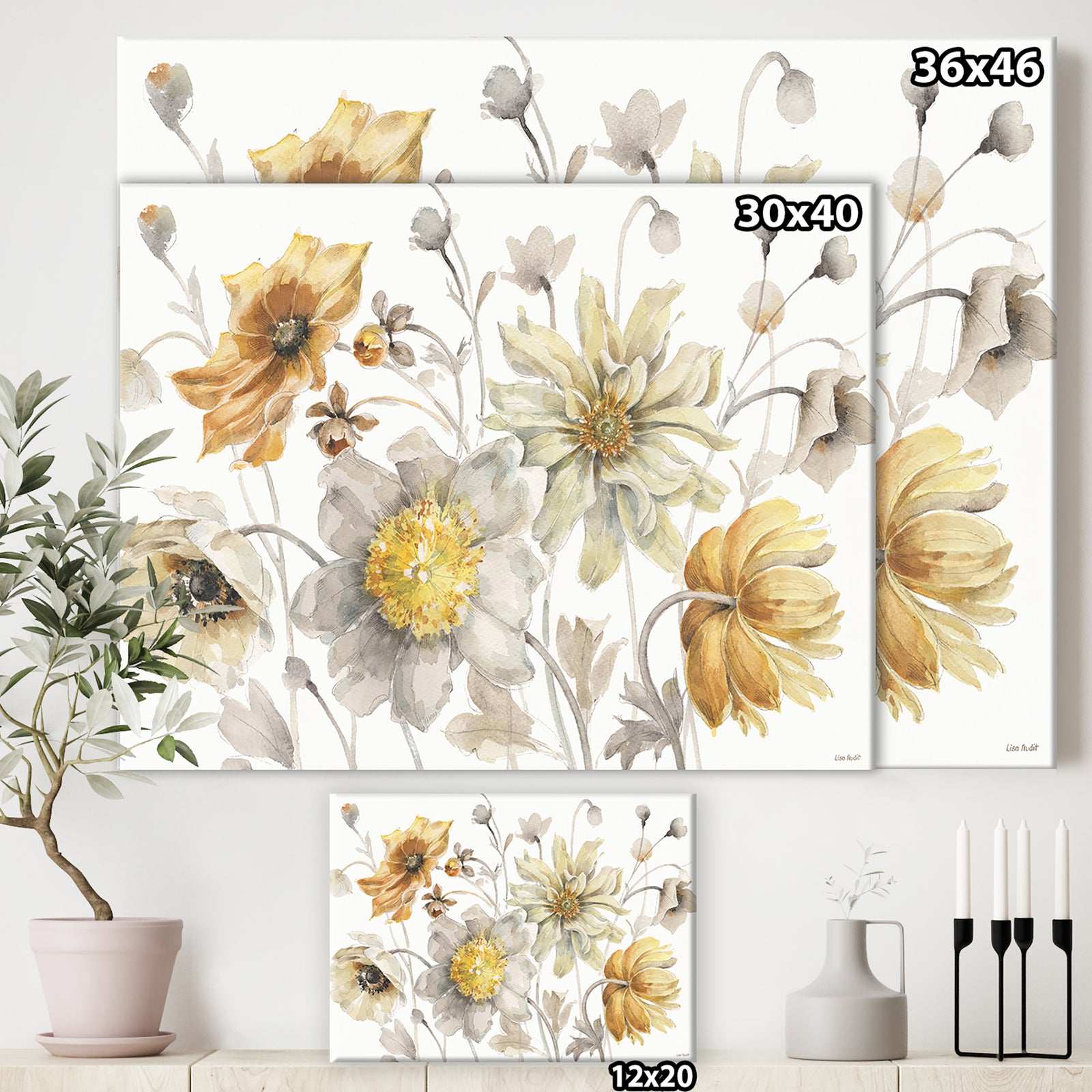 Fields of Gold Watercolor Flower VII - Traditional Canvas Art