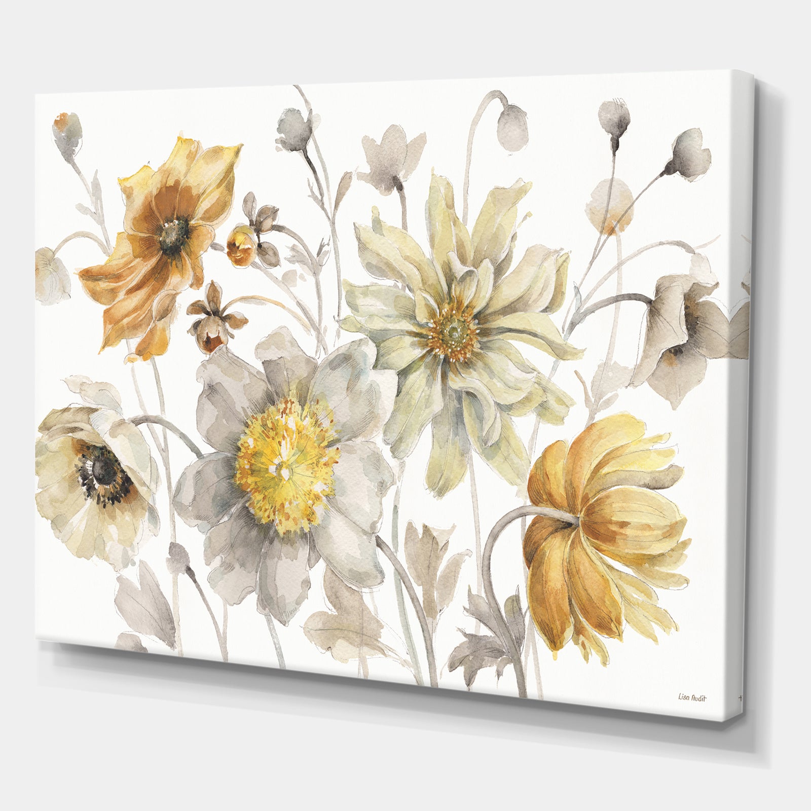 Fields of Gold Watercolor Flower VII - Traditional Canvas Art