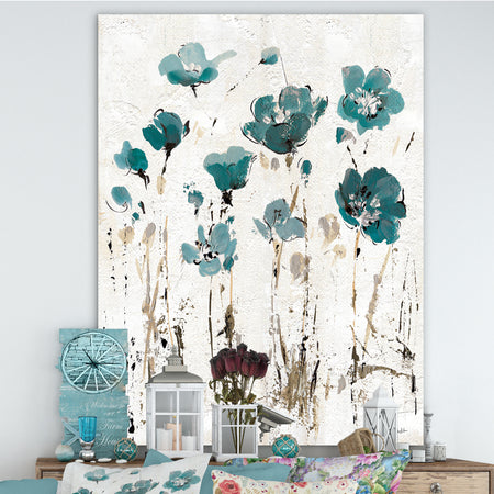 Fields of Turquoise Watercolor Flower I - Traditional Premium Canvas Wall Art
