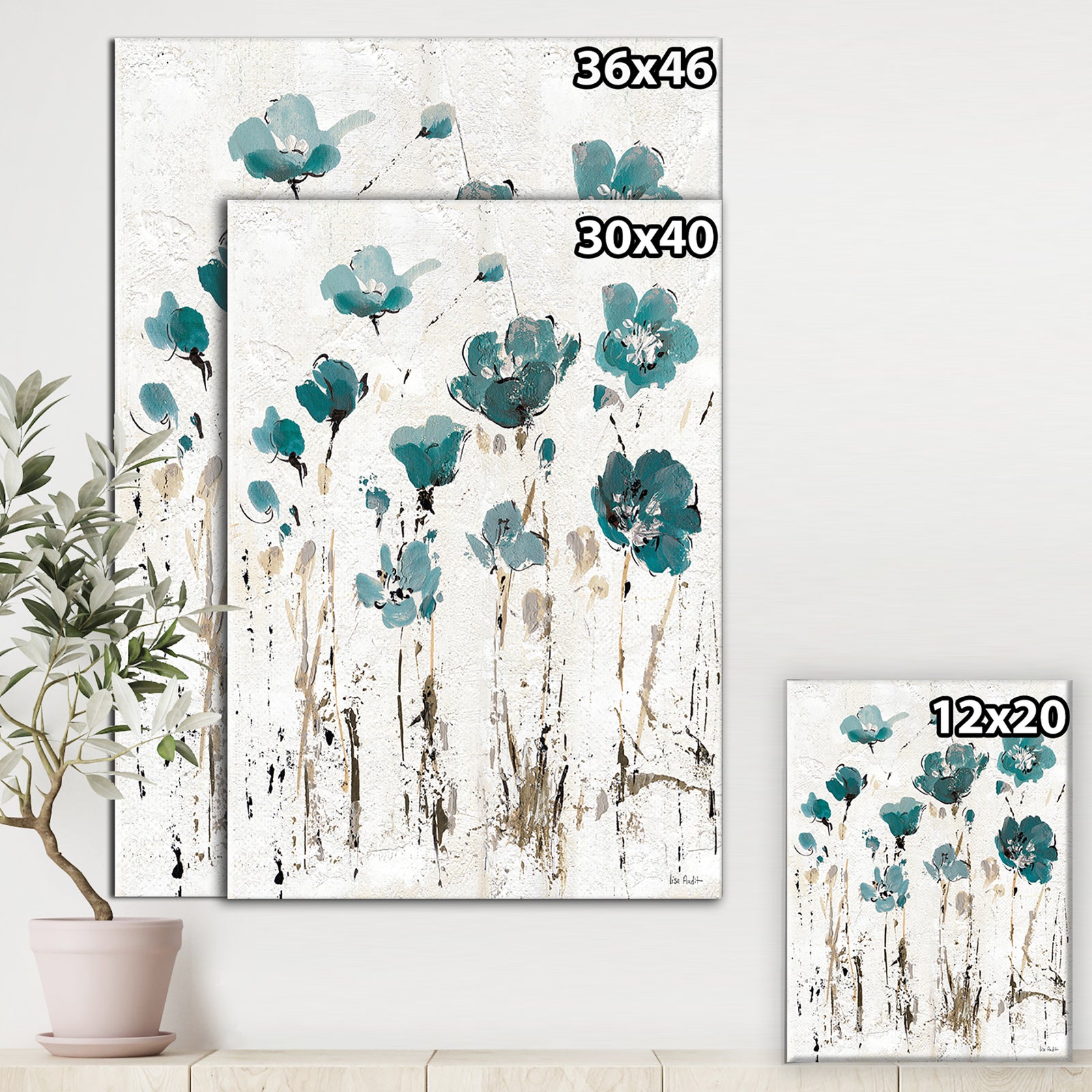 Fields of Turquoise Watercolor Flower I - Traditional Premium Canvas Wall Art