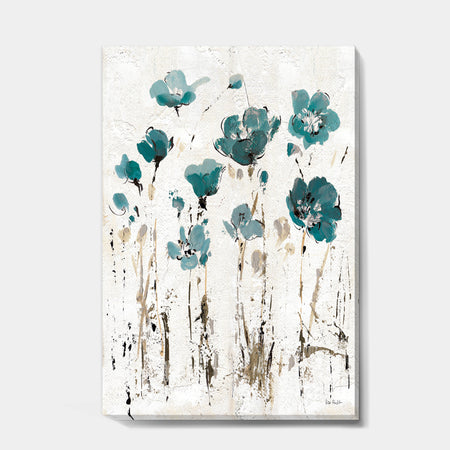 Fields of Turquoise Watercolor Flower I - Traditional Premium Canvas Wall Art