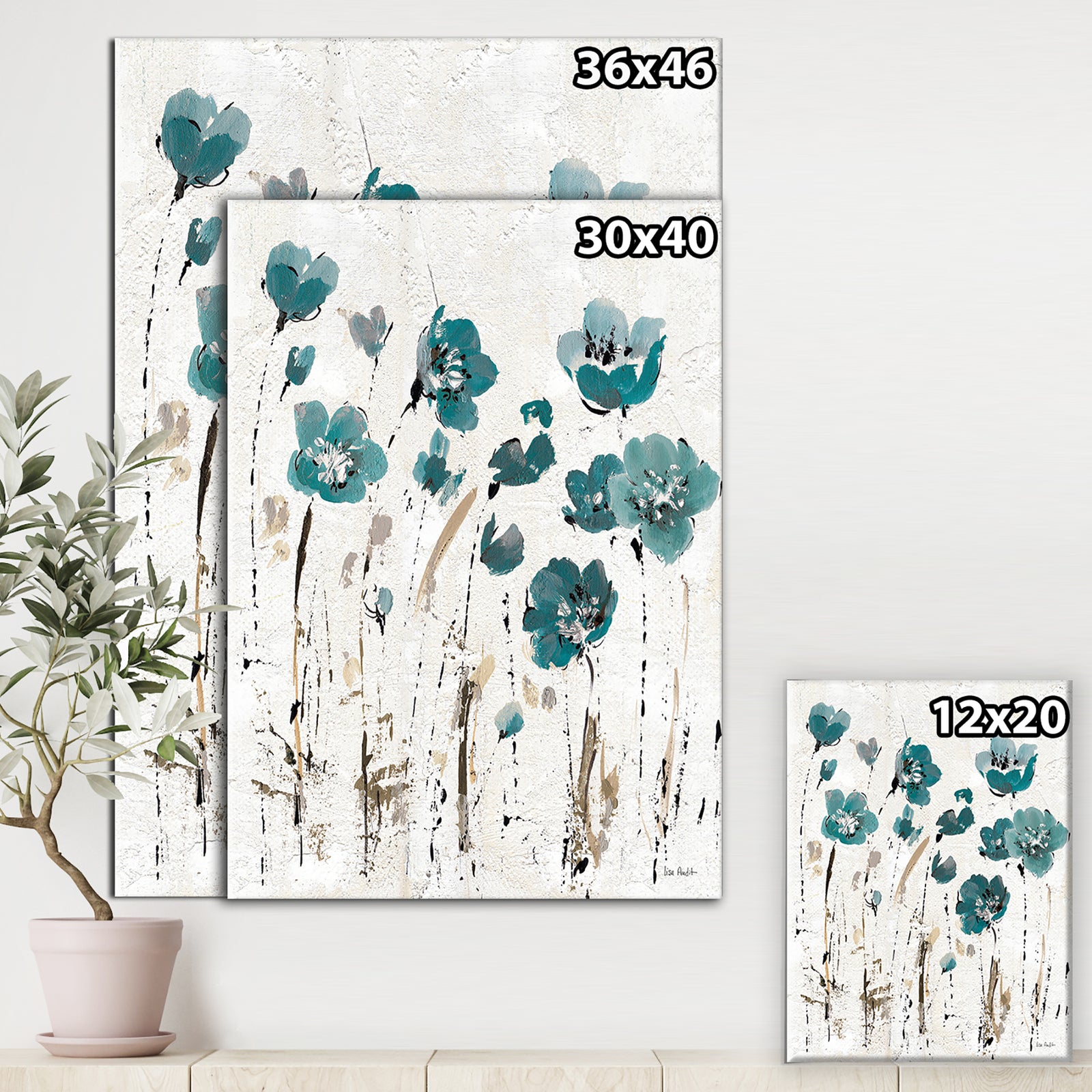 Fields of Turquoise Watercolor Flower II - Traditional Gallery-wrapped Canvas