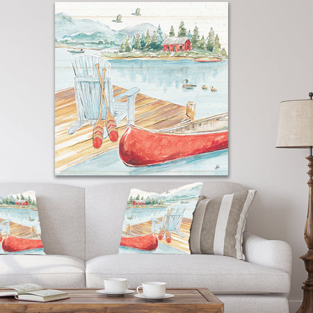 Lake House Canoes III - Lake House Premium Canvas Wall Art