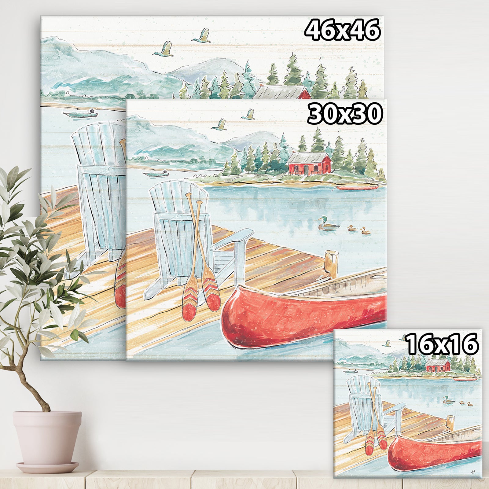 Lake House Canoes III - Lake House Premium Canvas Wall Art