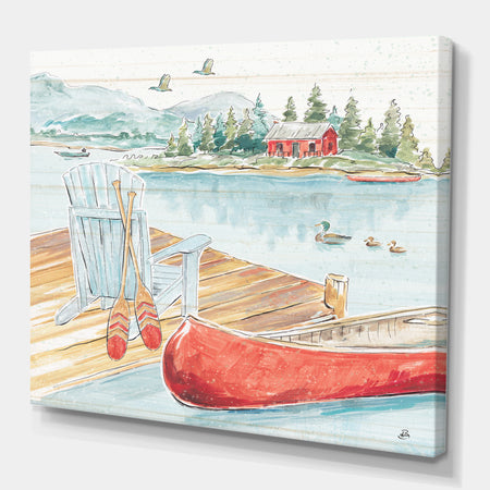 Lake House Canoes III - Lake House Premium Canvas Wall Art
