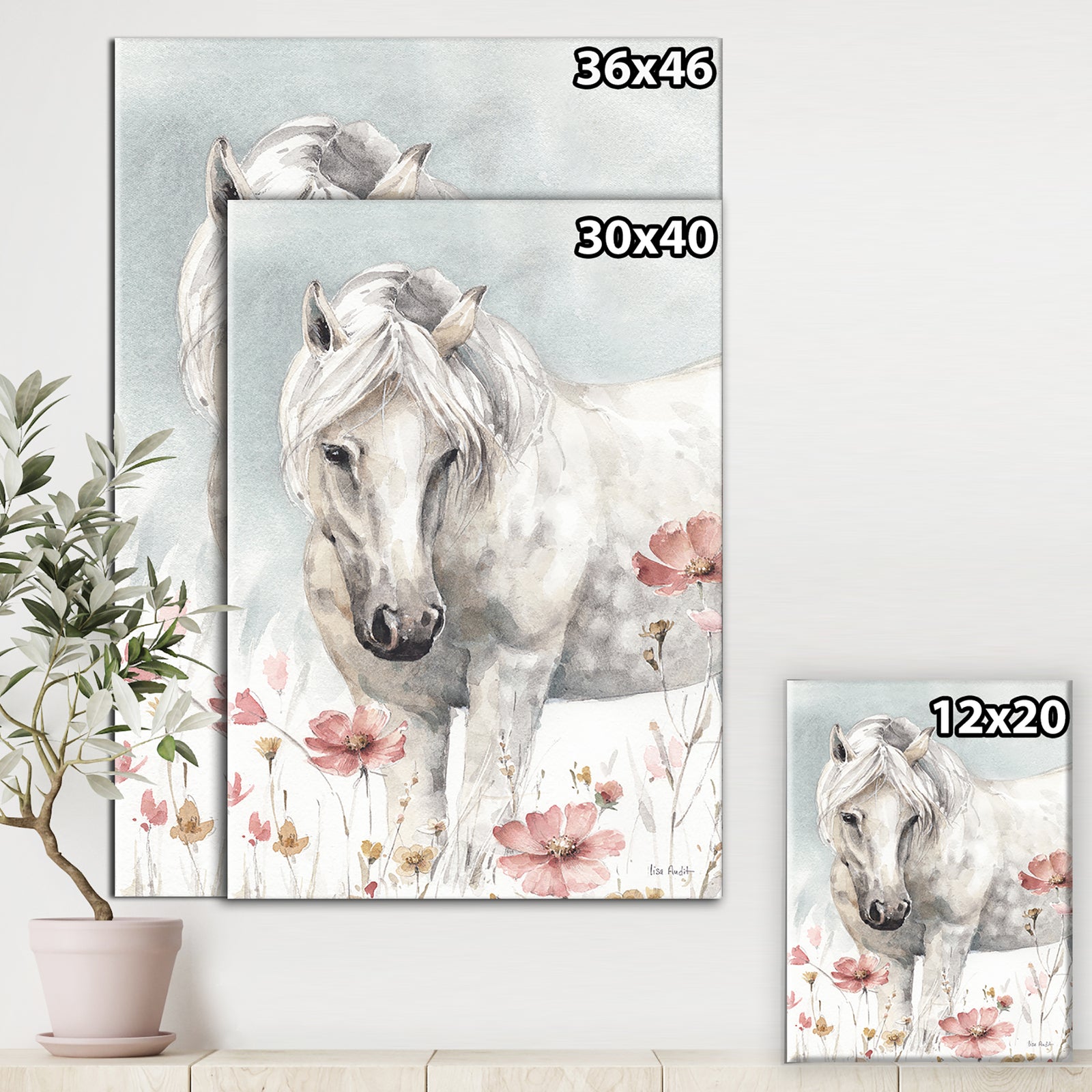 watercolors Pink Wild Horses I - Farmhouse Canvas Art