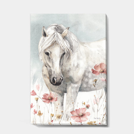 watercolors Pink Wild Horses I - Farmhouse Canvas Art