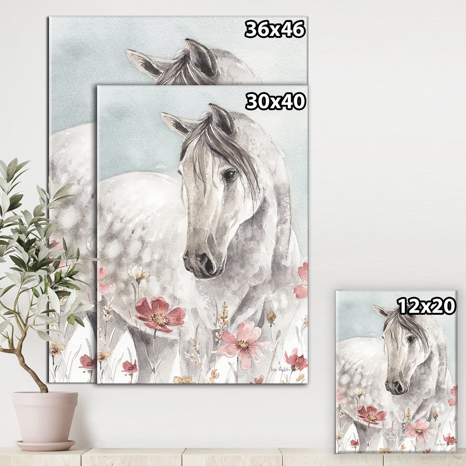 Watercolors Pink Wild Horses II - Premium Canvas Wall Art