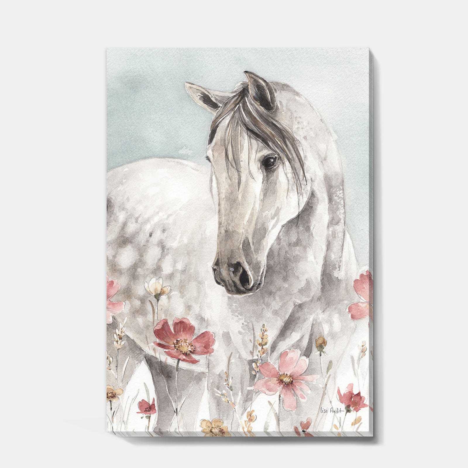 Watercolors Pink Wild Horses II - Premium Canvas Wall Art