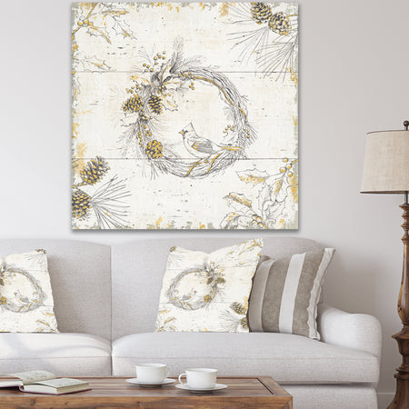 Gold Beautiful cardinals - Farmhouse Gallery-wrapped Canvas