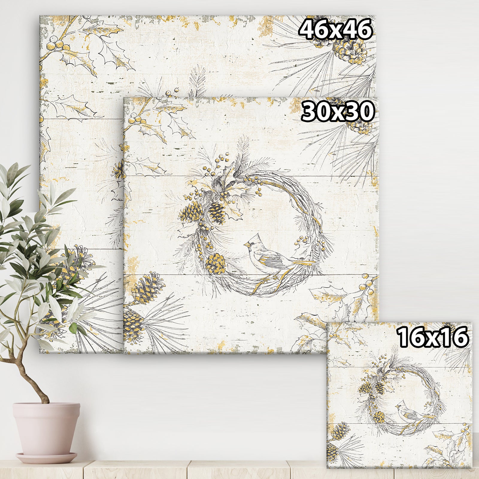 Gold Beautiful cardinals - Farmhouse Gallery-wrapped Canvas