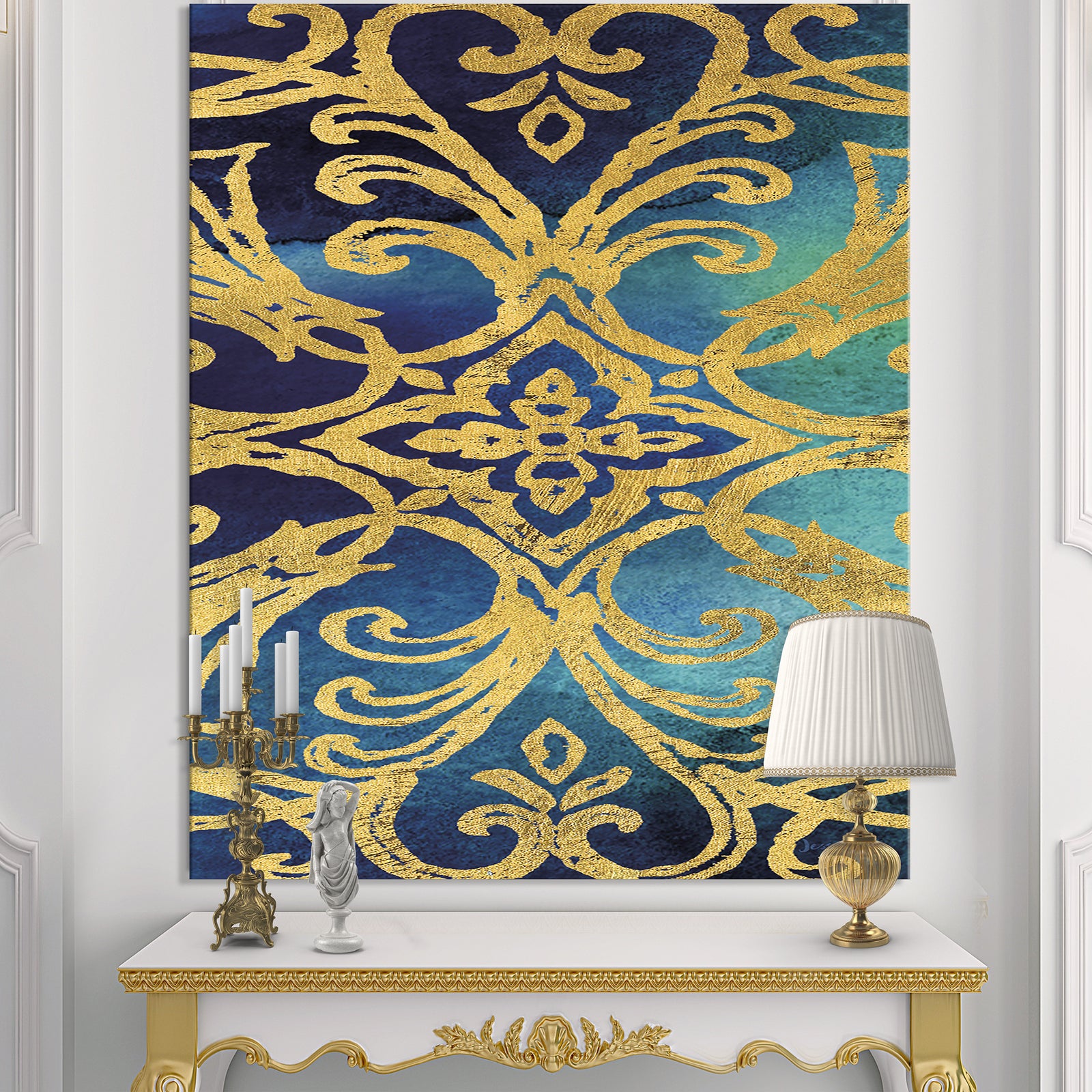 metallic Glam Indigo Form I - Transitional Canvas Artwork