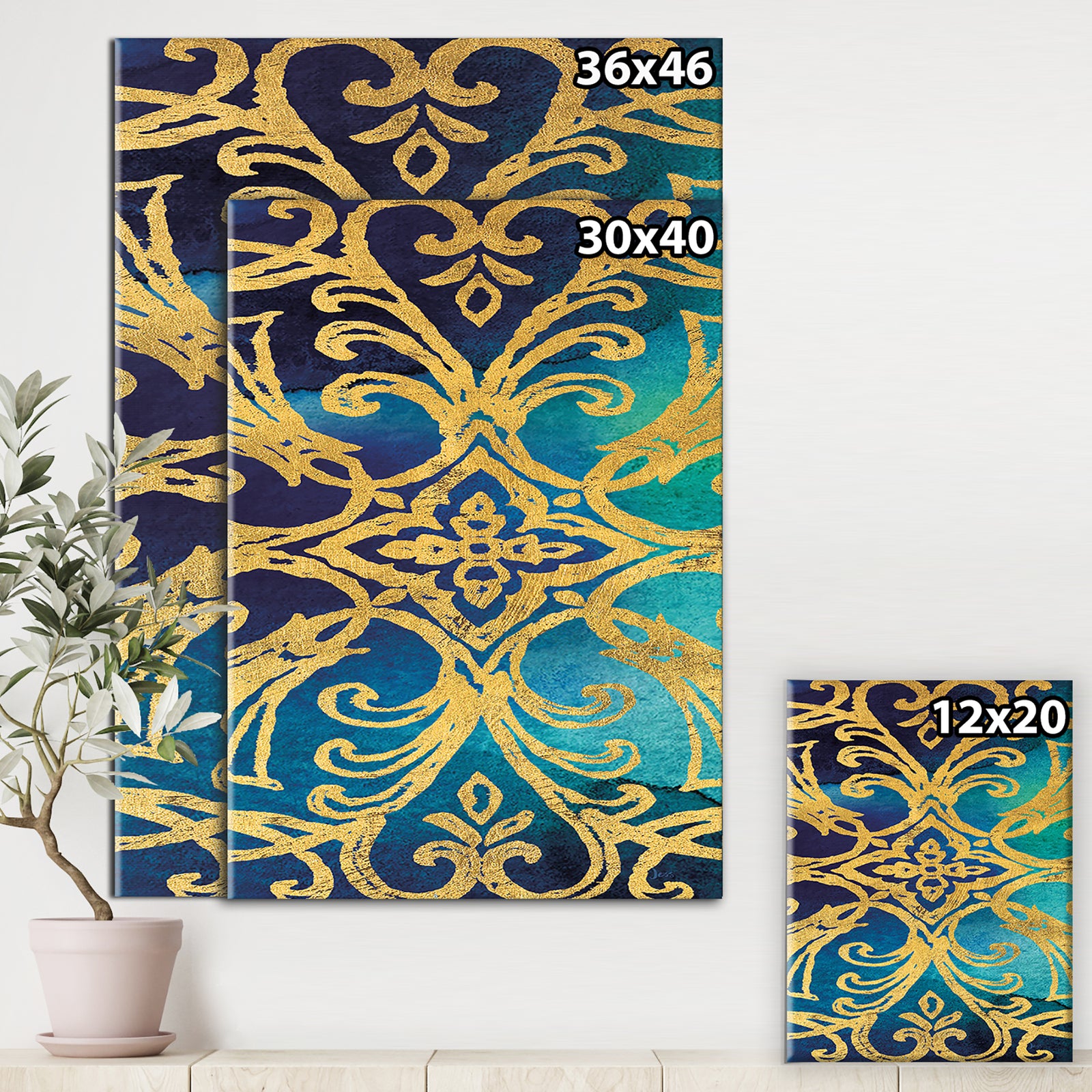 metallic Glam Indigo Form I - Transitional Canvas Artwork